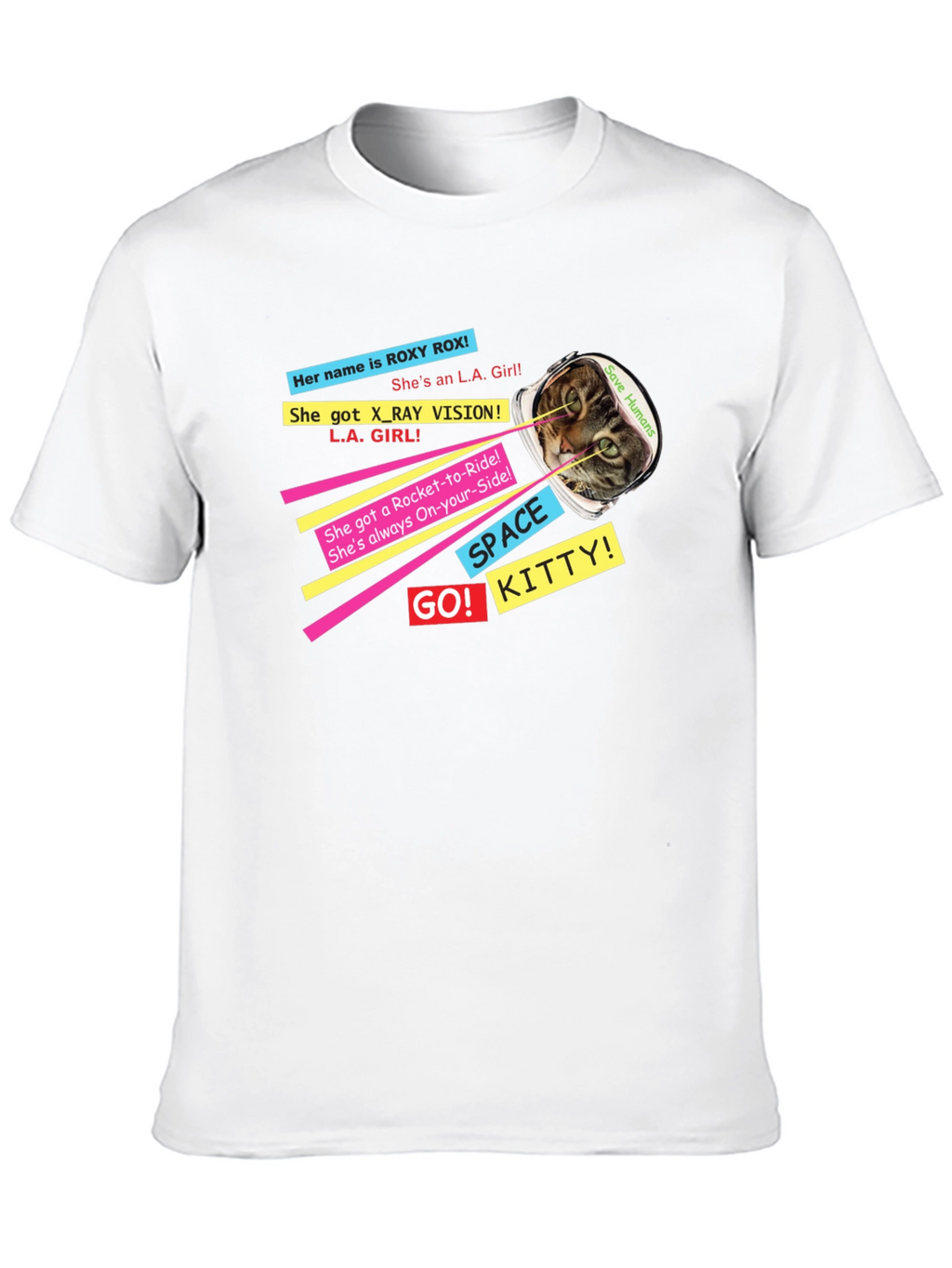 Retro Space Kitty T-Shirt - Save Humans!
