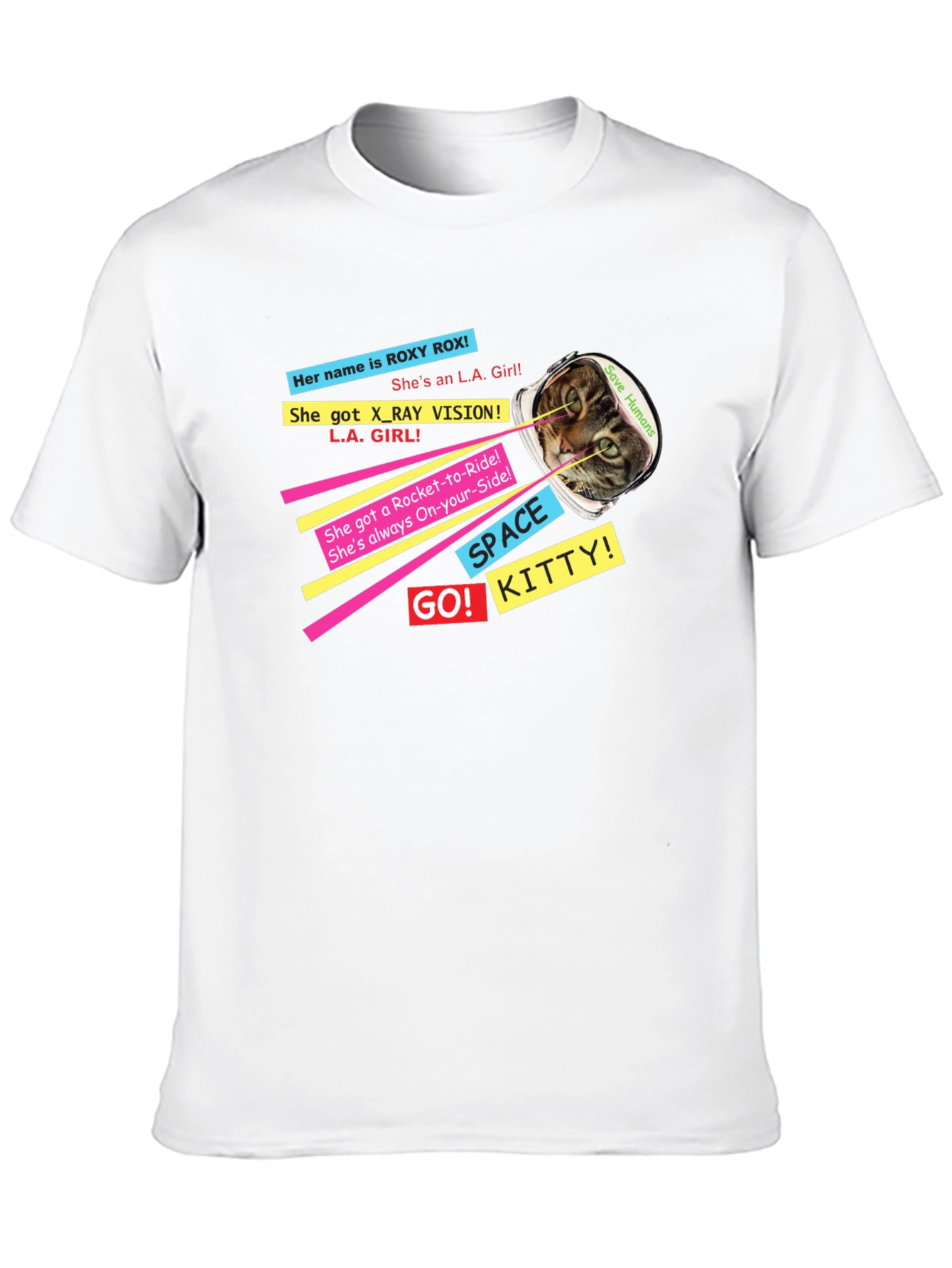 Retro Space Kitty T-Shirt - Save Humans!