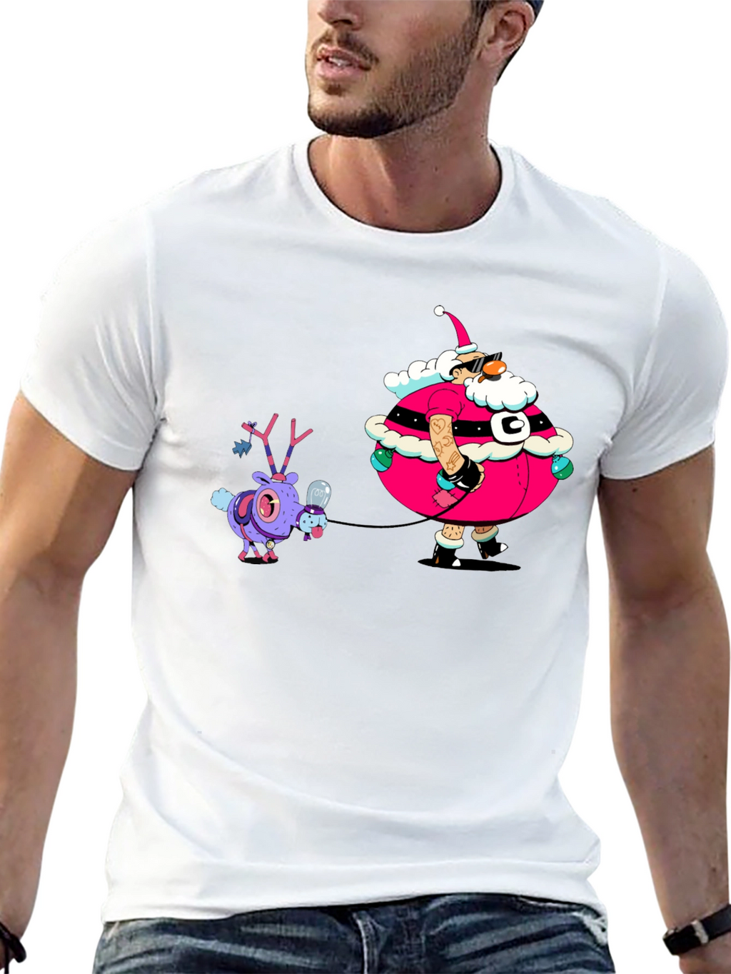 Festive Santa and Reindeer Graphic Tee