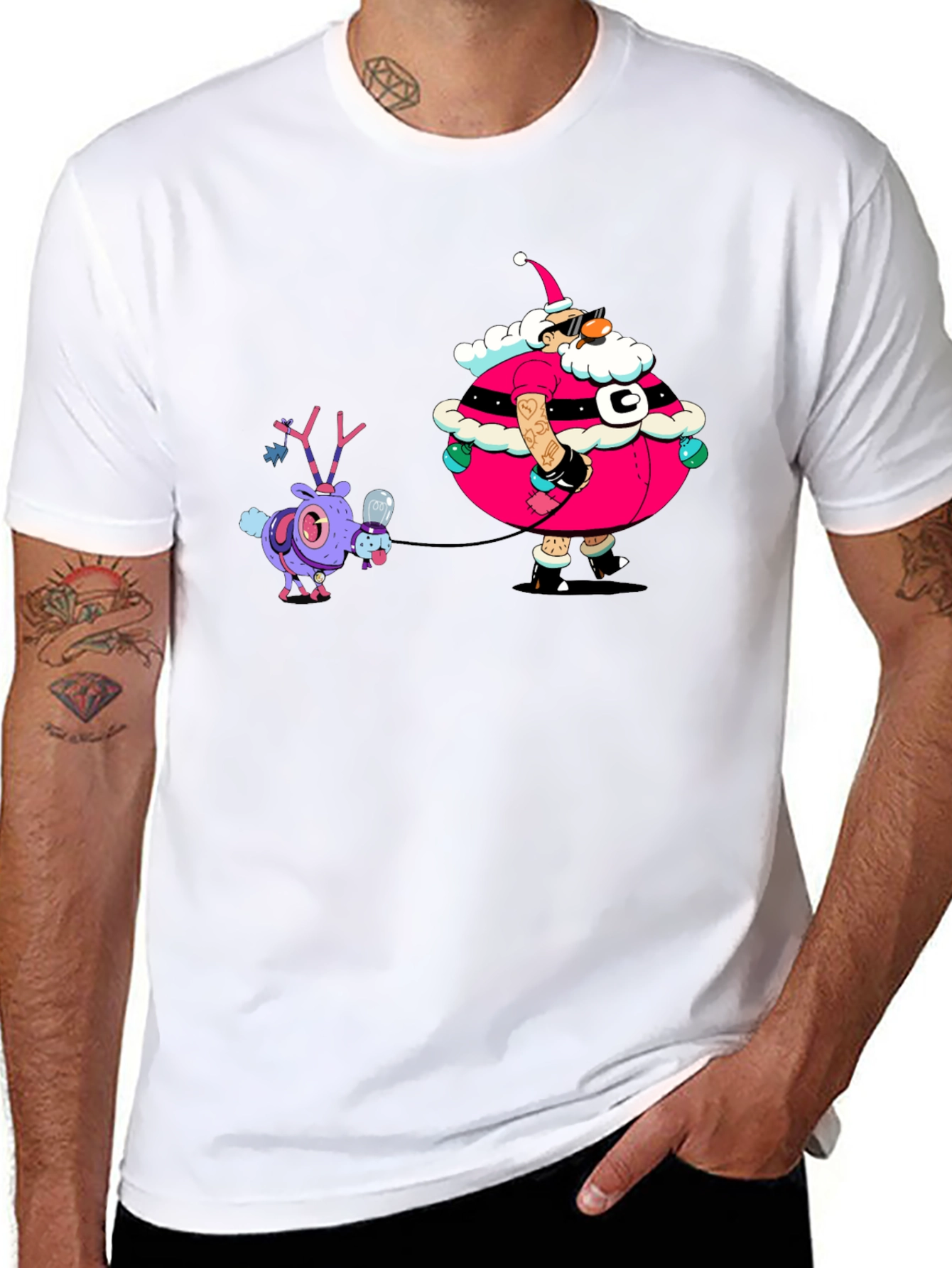 Festive Santa and Reindeer Graphic Tee
