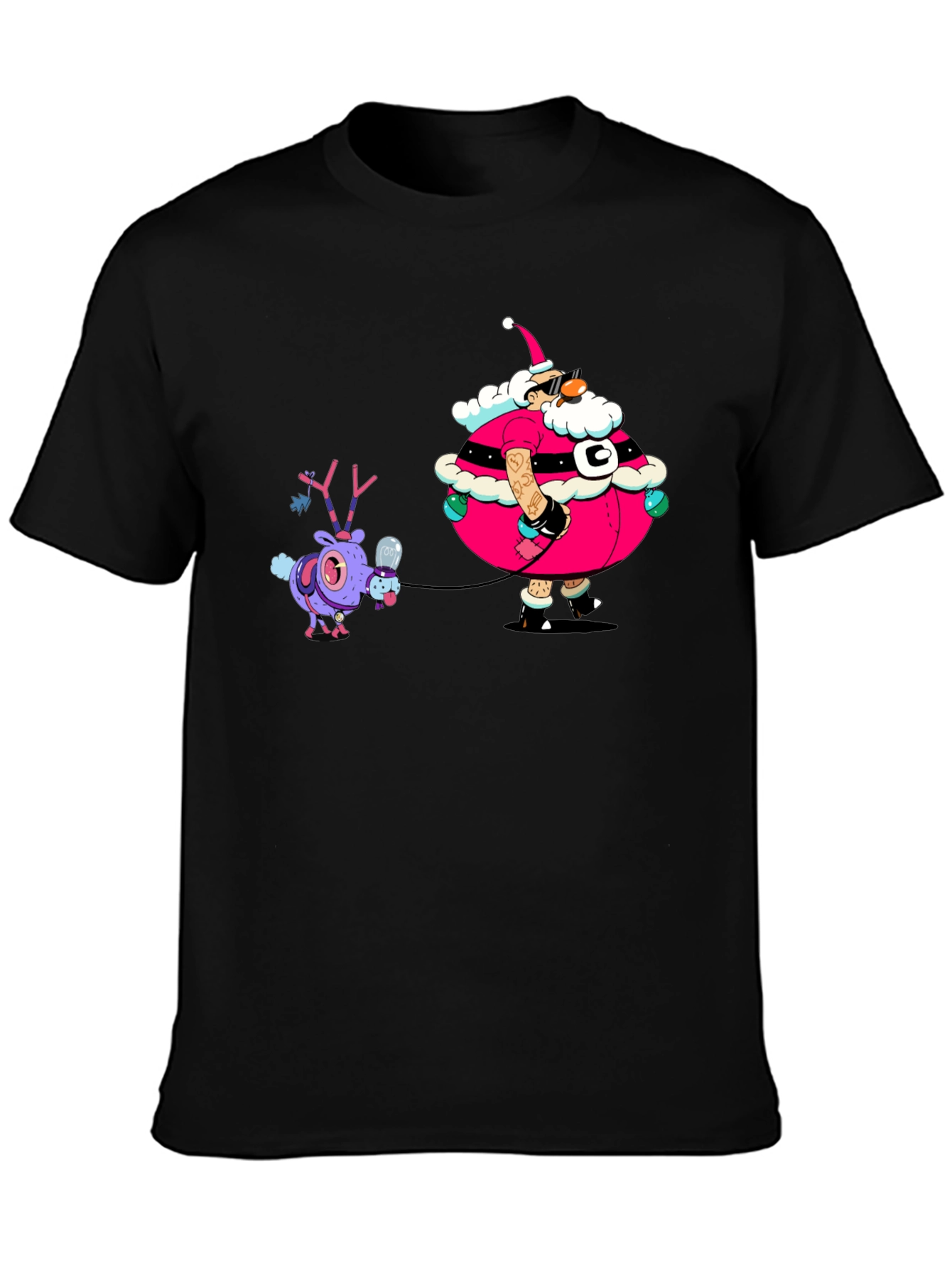 Festive Santa and Reindeer Graphic Tee