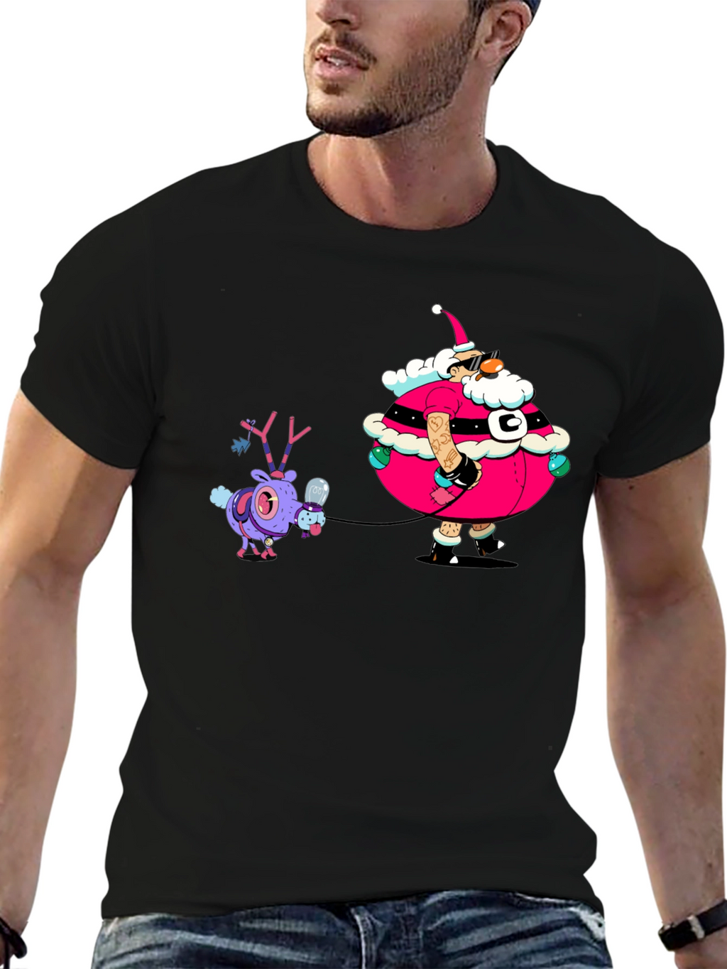 Festive Santa and Reindeer Graphic Tee