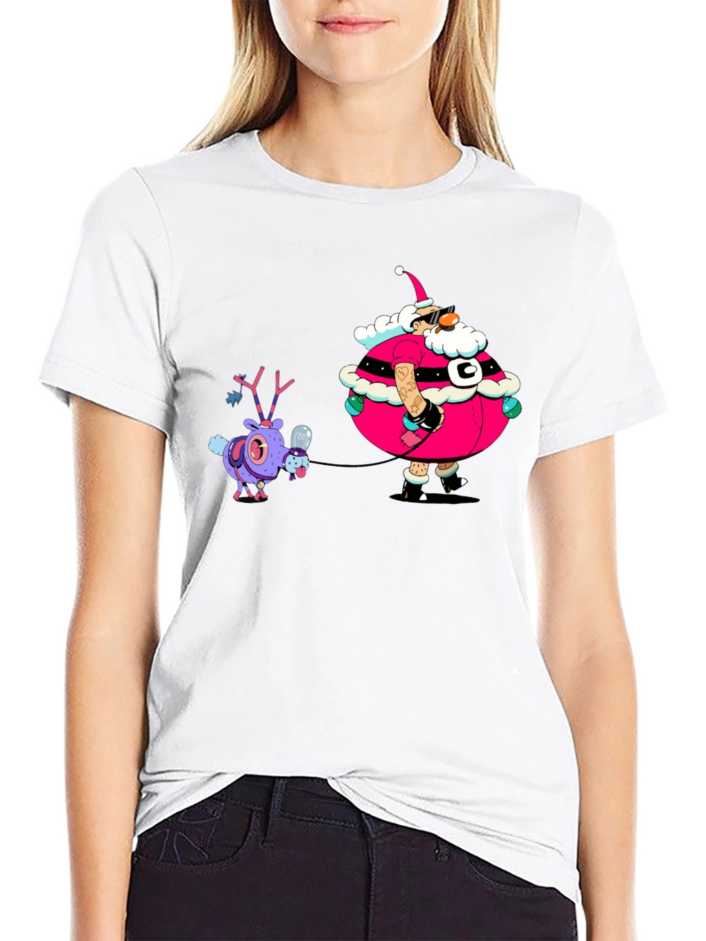 Festive Santa and Reindeer Graphic Tee