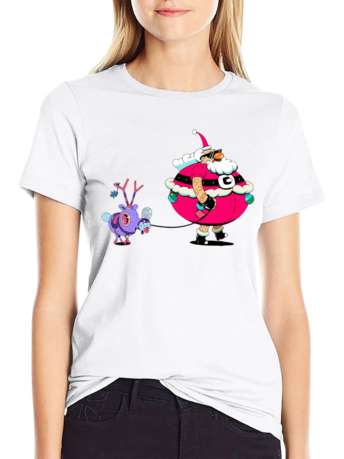 Festive Santa and Reindeer Graphic Tee
