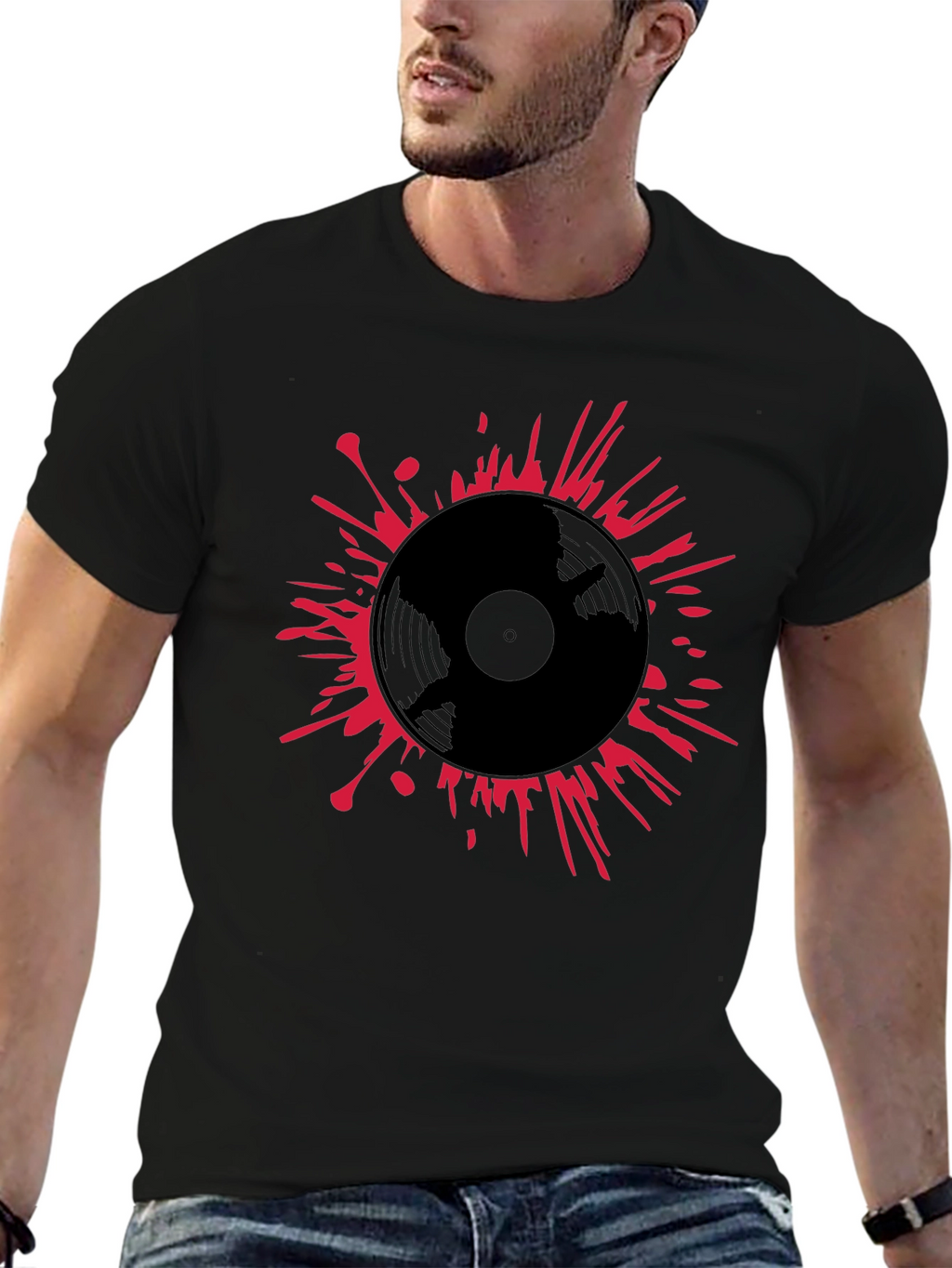 Vinyl Record Splatter T-Shirt - Black
