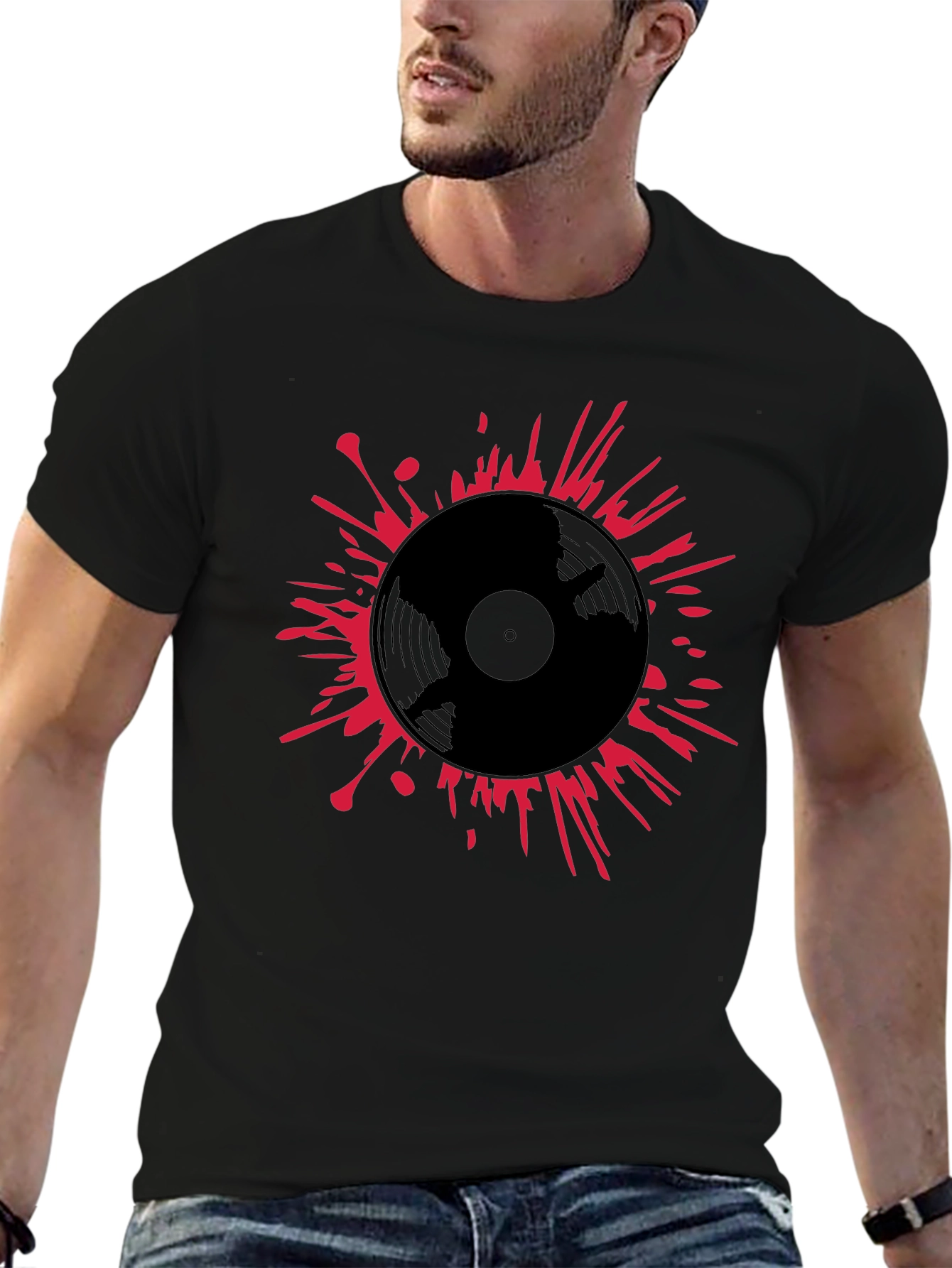 Vinyl Record Splatter T-Shirt - Black
