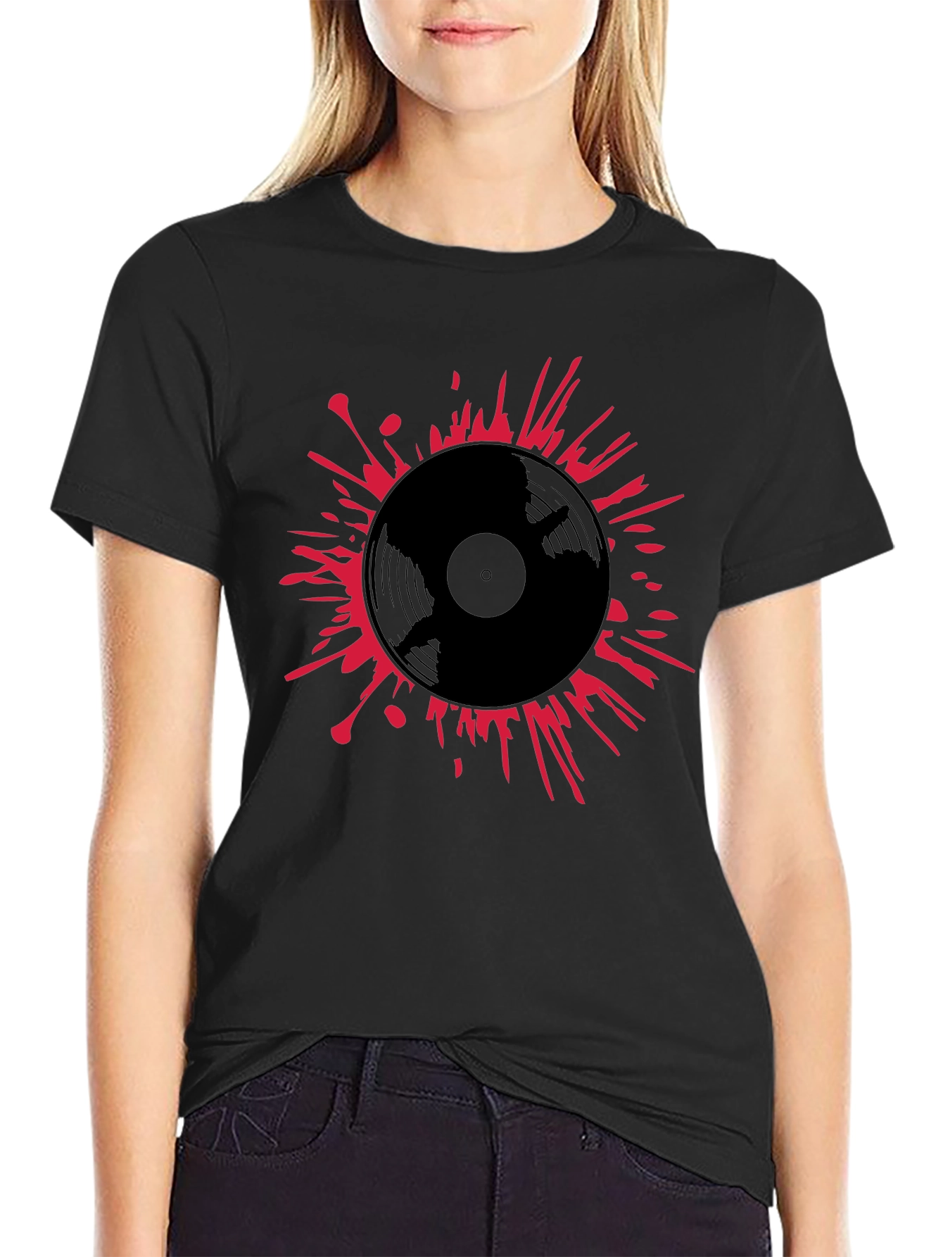 Vinyl Record Splatter T-Shirt - Black
