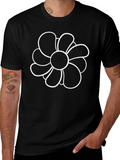 Black T-Shirt with Flower Design