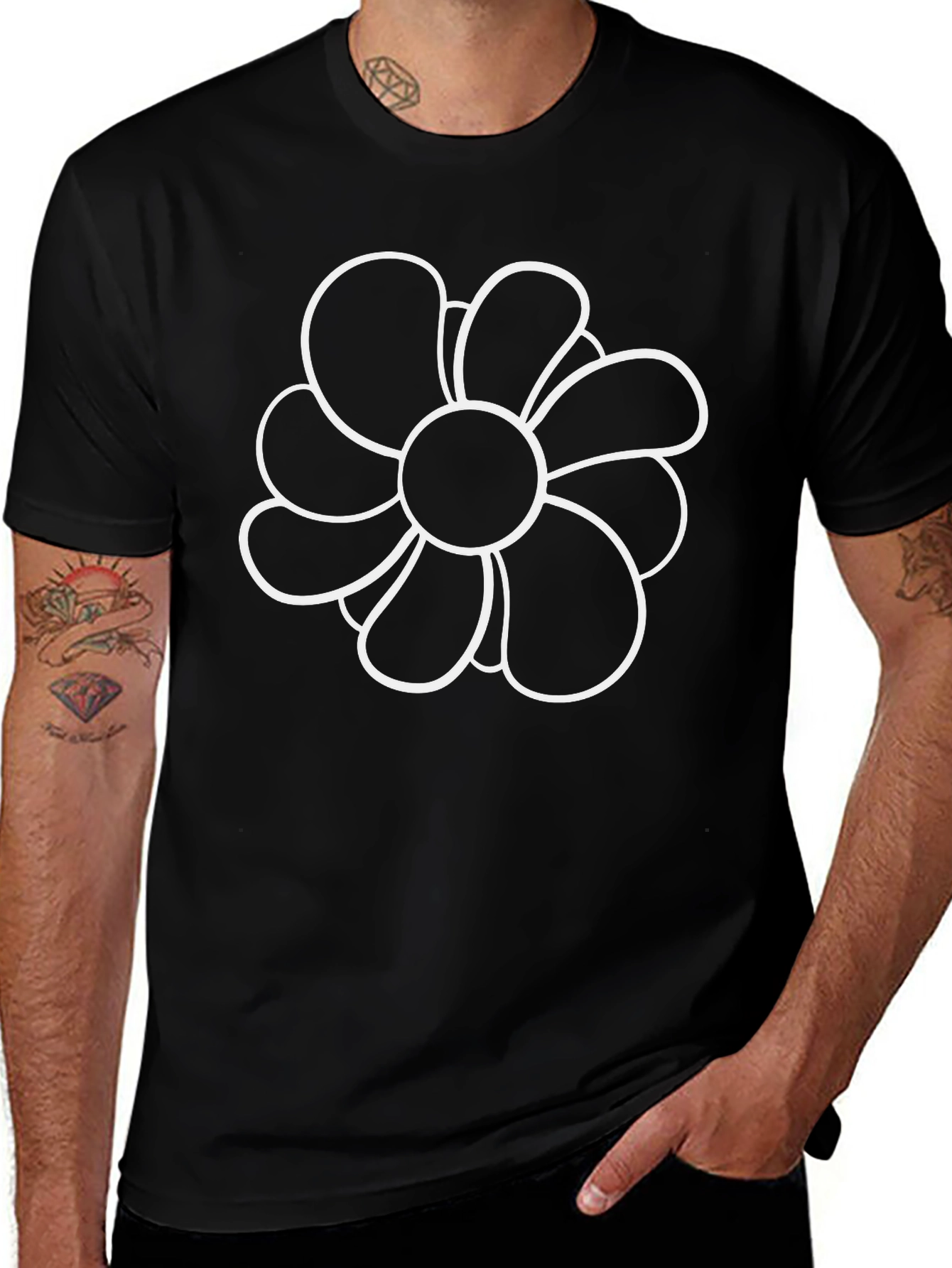 Black T-Shirt with Flower Design