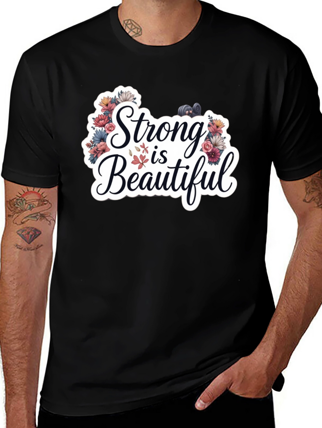 Strong is Beautiful T-Shirt - Floral Fitness Design
