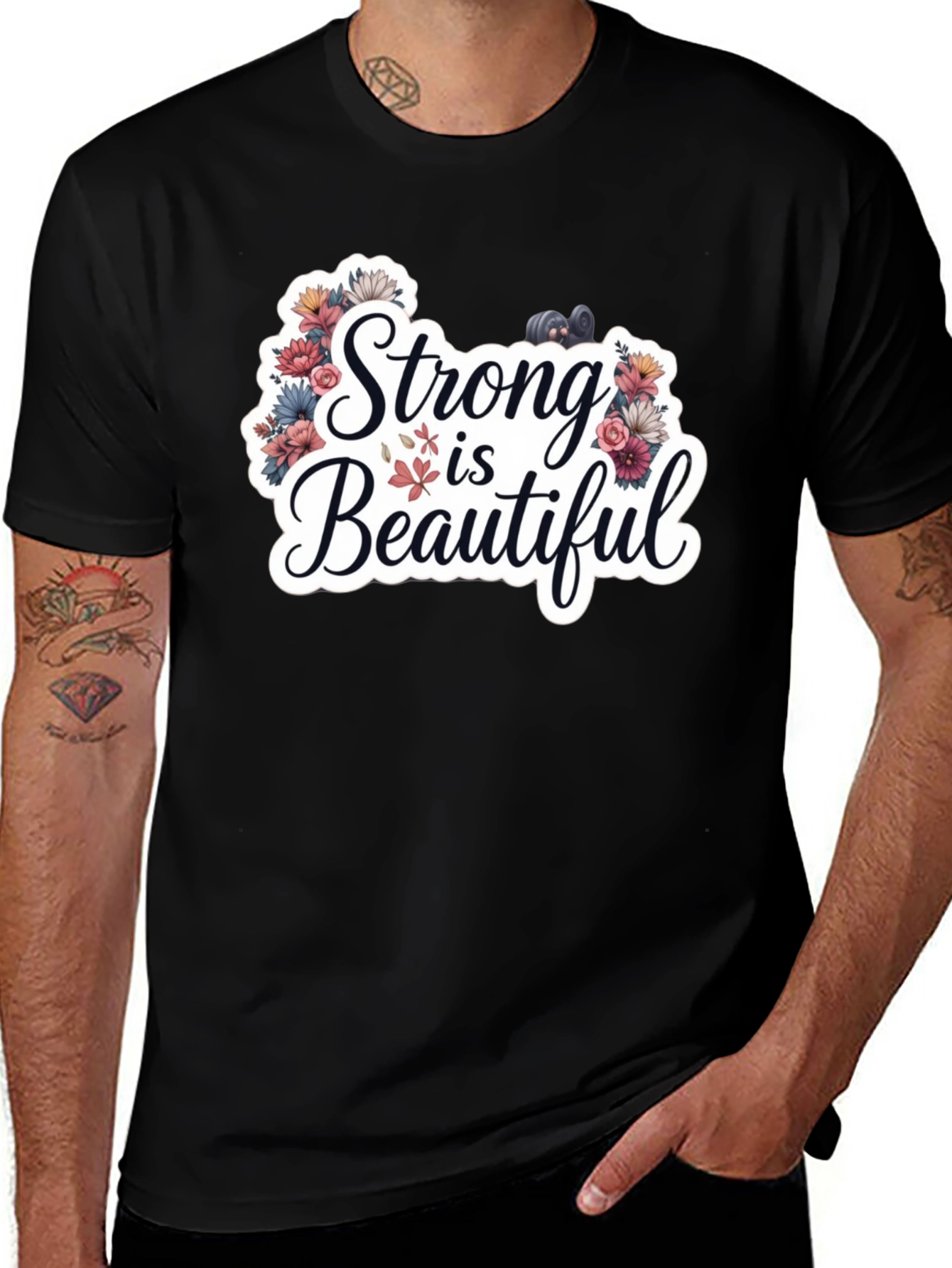 Strong is Beautiful T-Shirt - Floral Fitness Design