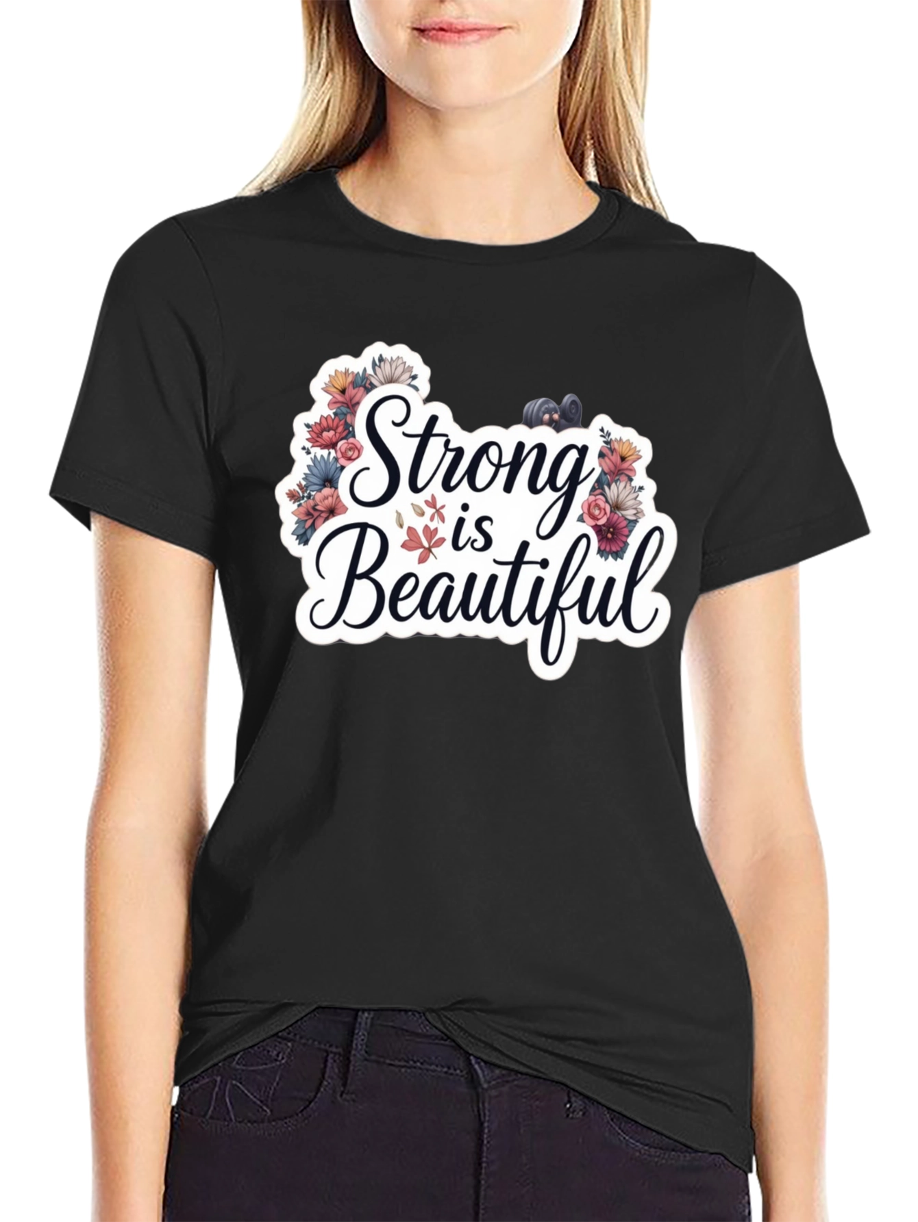 Strong is Beautiful T-Shirt - Floral Fitness Design