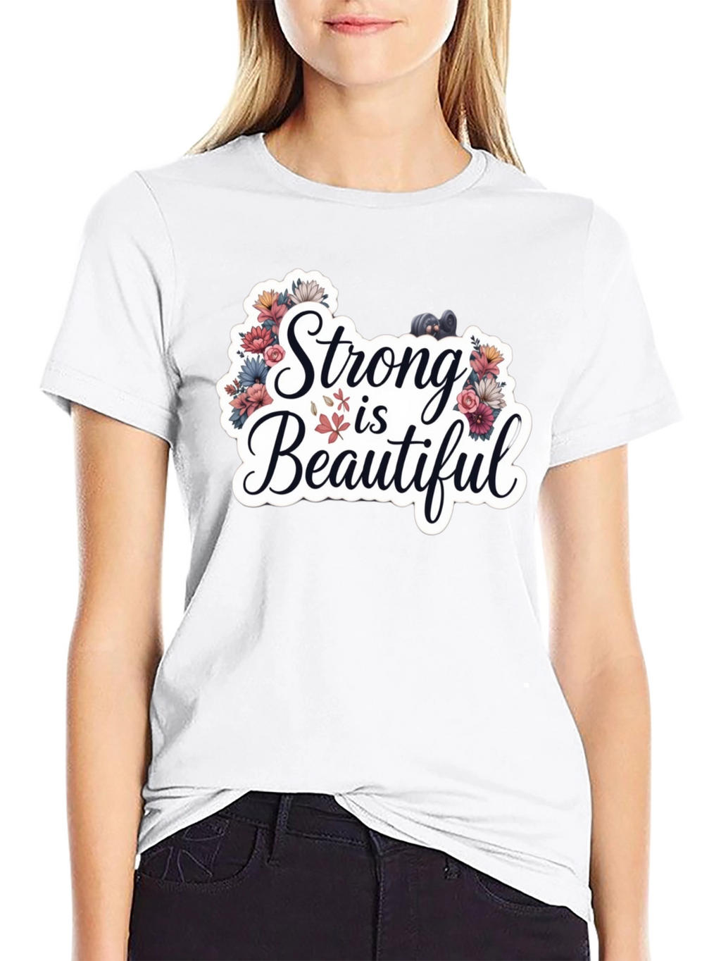 Strong is Beautiful T-Shirt - Floral Fitness Design