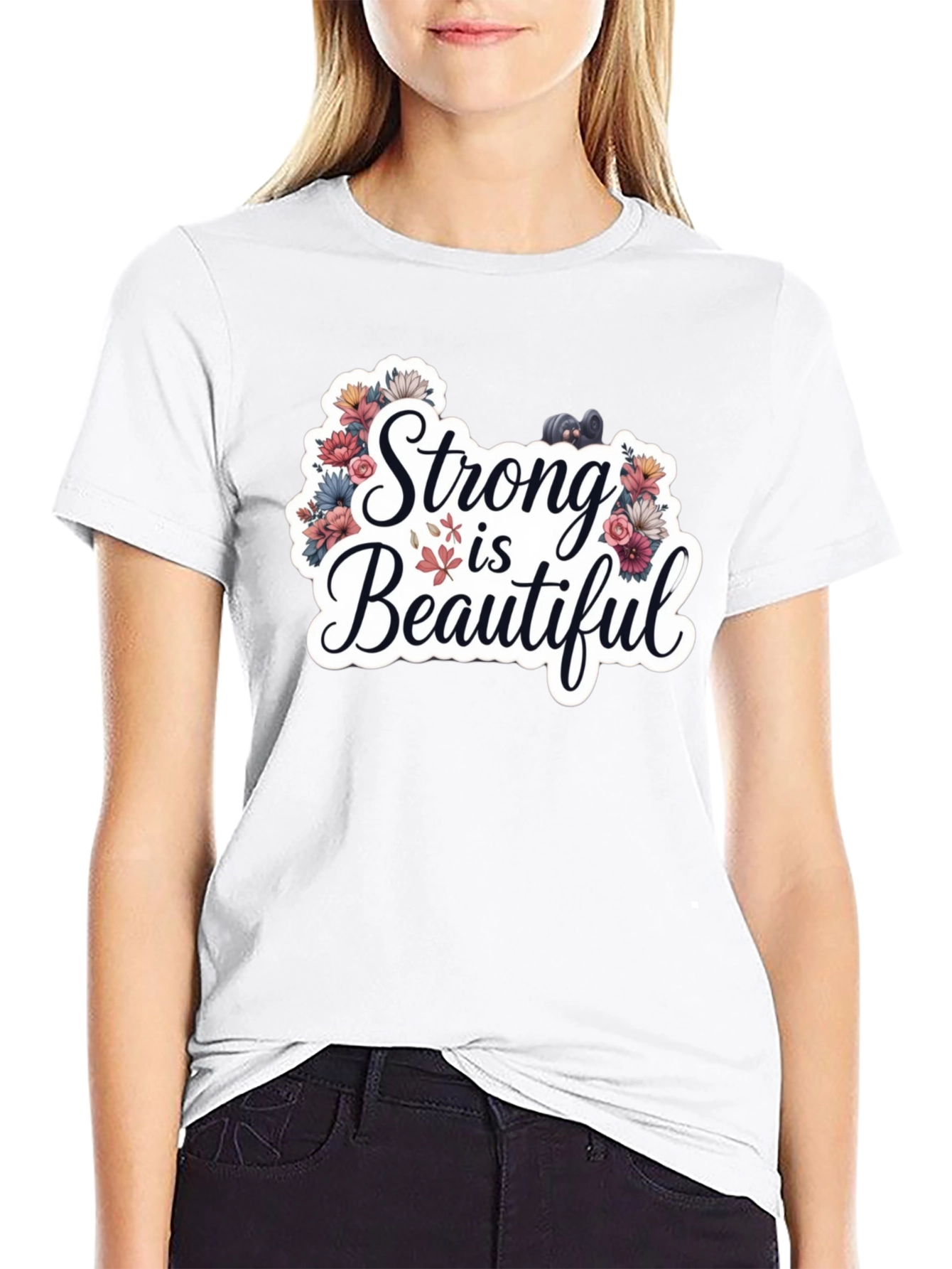 Strong is Beautiful T-Shirt - Floral Fitness Design