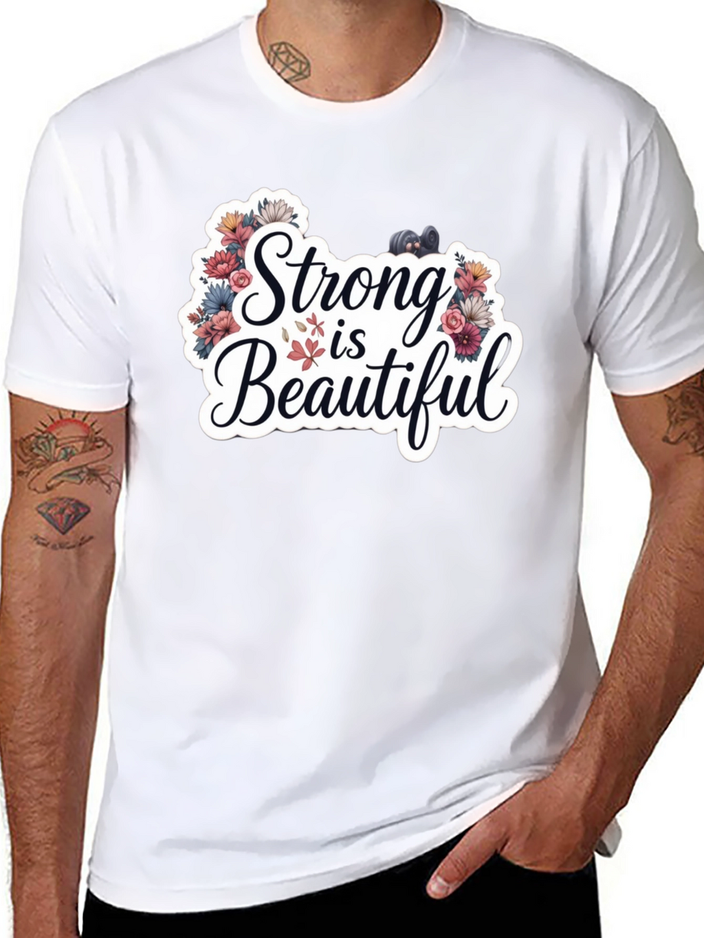 Strong is Beautiful T-Shirt - Floral Fitness Design