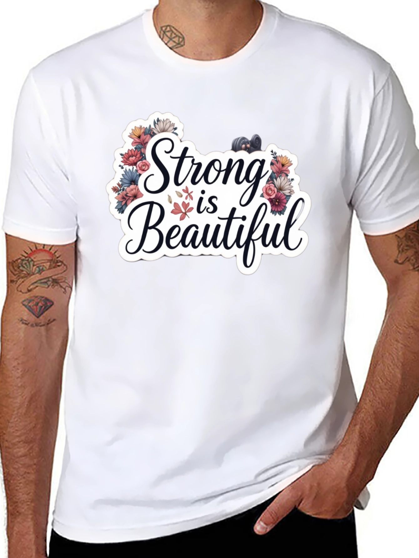 Strong is Beautiful T-Shirt - Floral Fitness Design