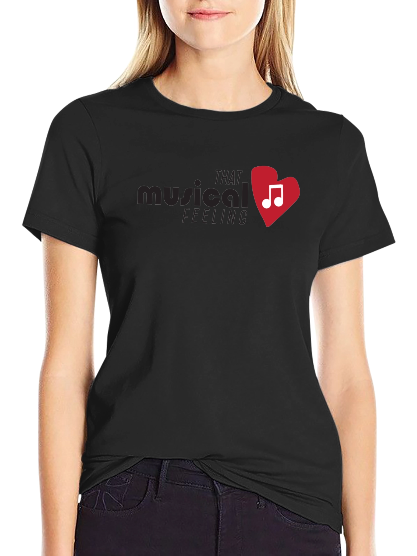 Musical Feeling Heart Graphic T-Shirt - Black