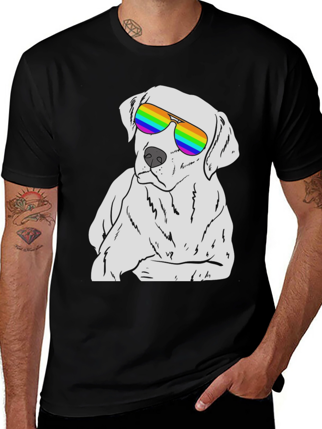 Cool Dog T-Shirt - Rainbow Sunglasses
