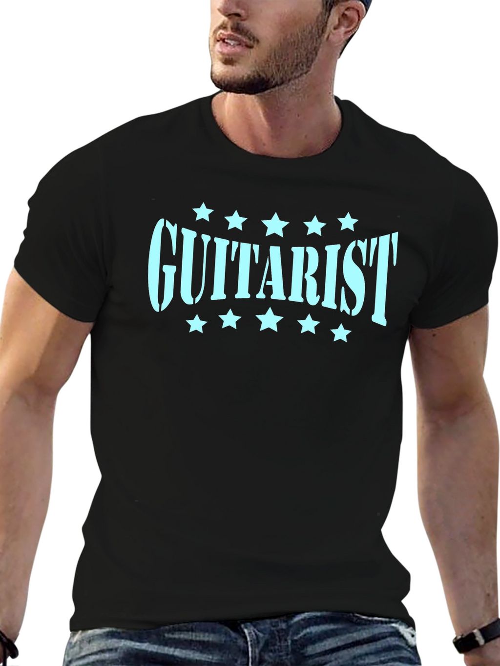 Guitarist Tee - Black Cotton T-Shirt with Graphic Print