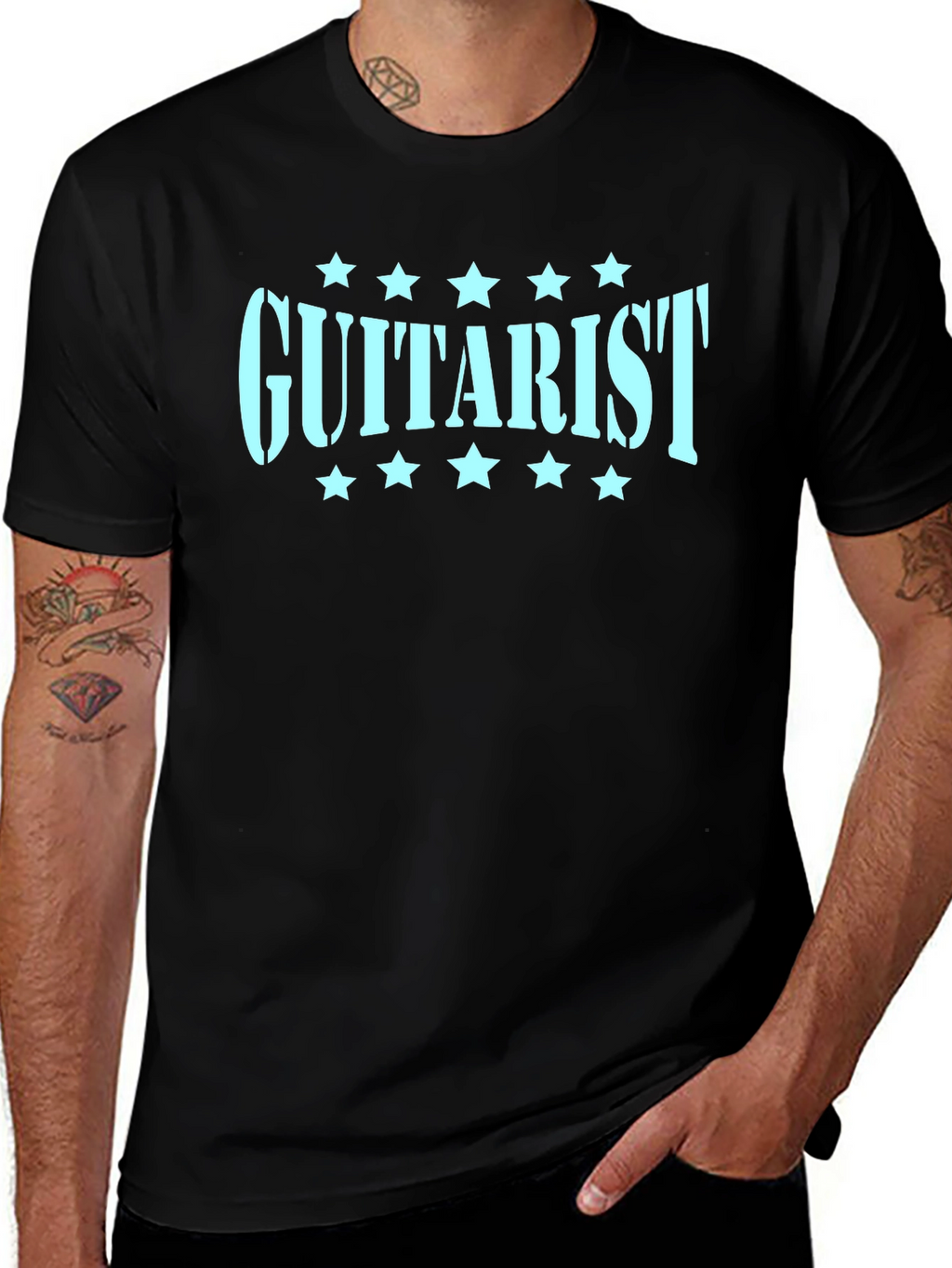 Guitarist Tee - Black Cotton T-Shirt with Graphic Print