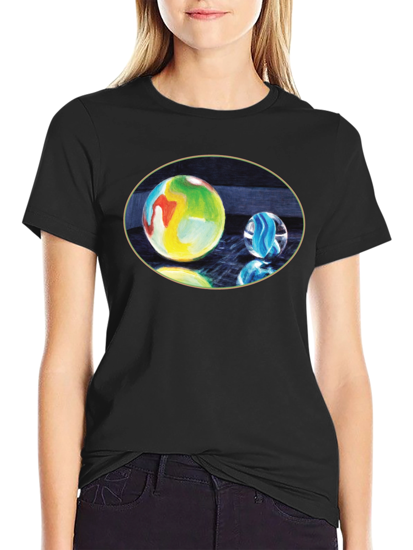 Marble Print Black T-Shirt