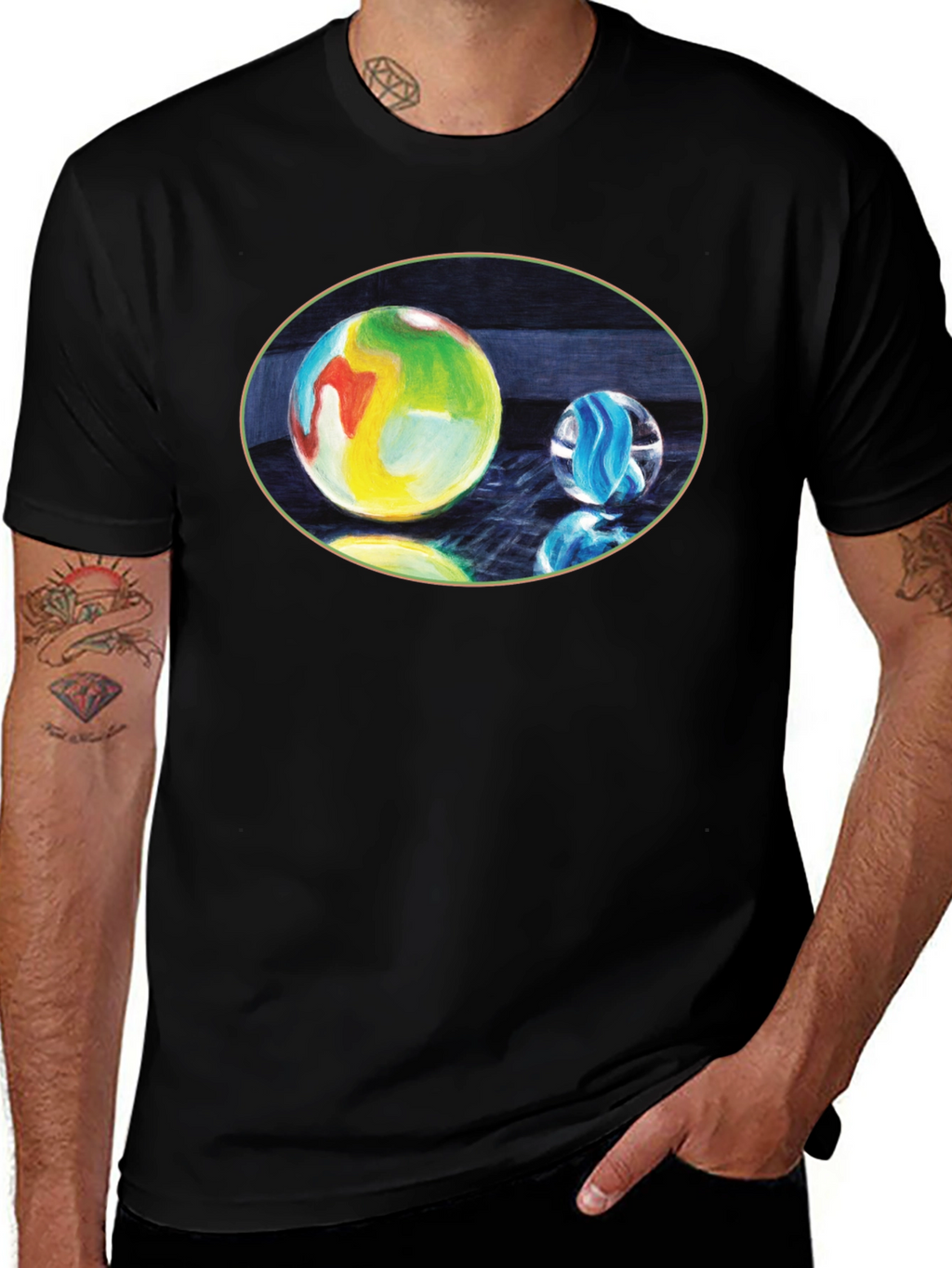 Marble Print Black T-Shirt