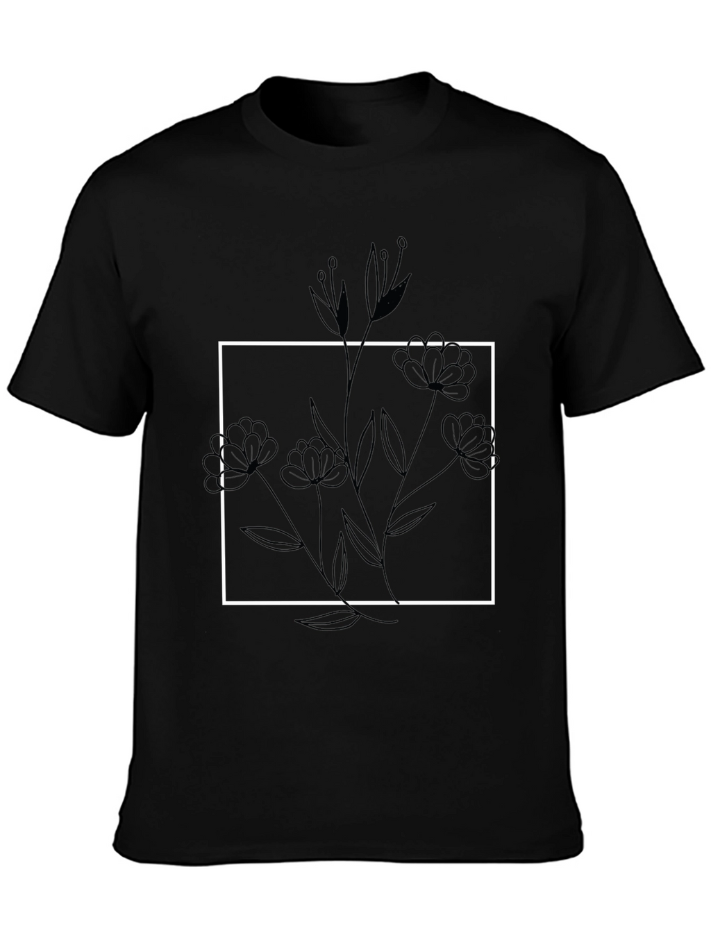 Minimalist Floral Graphic Black T-Shirt