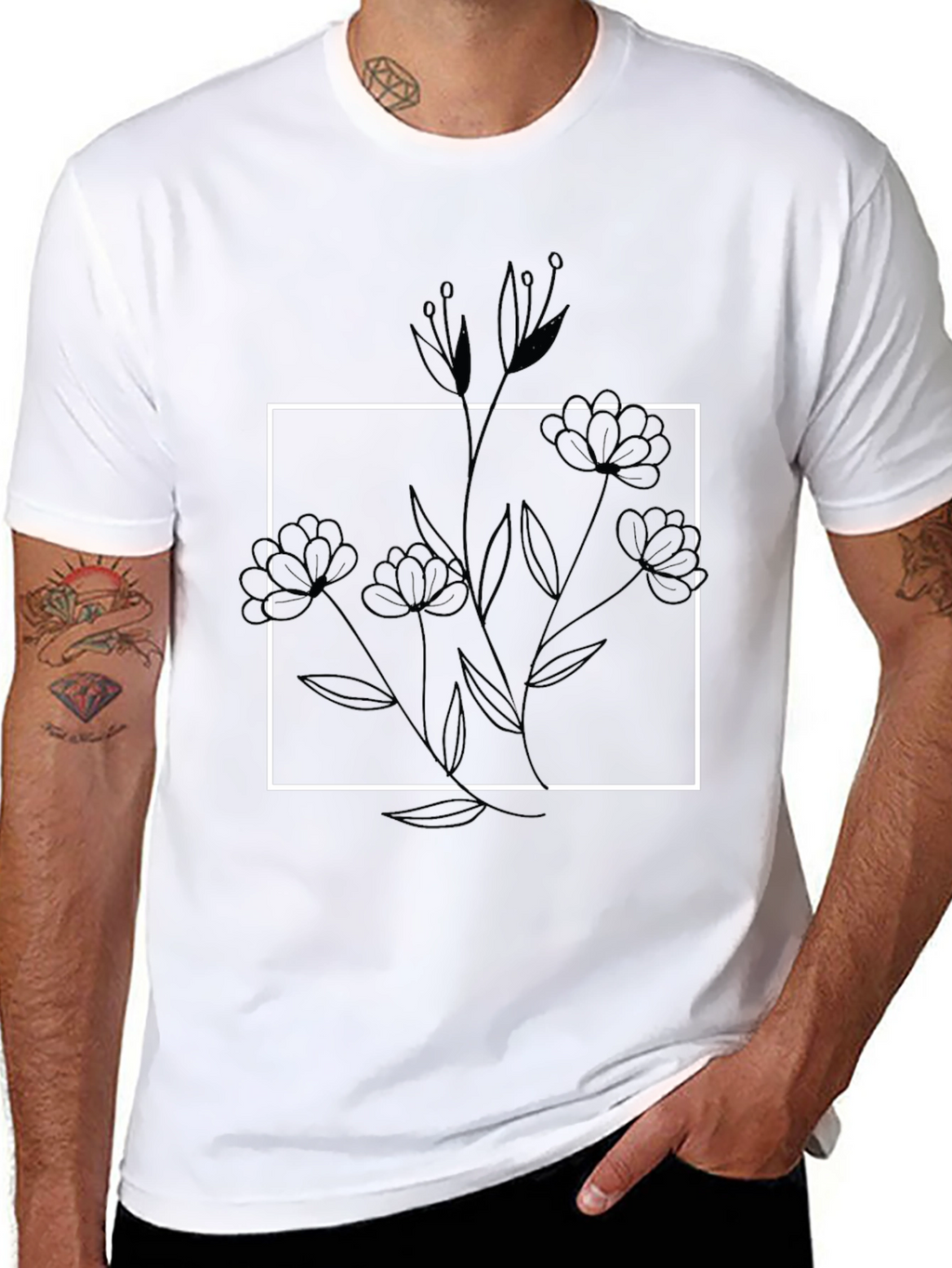 Minimalist Floral Graphic Black T-Shirt