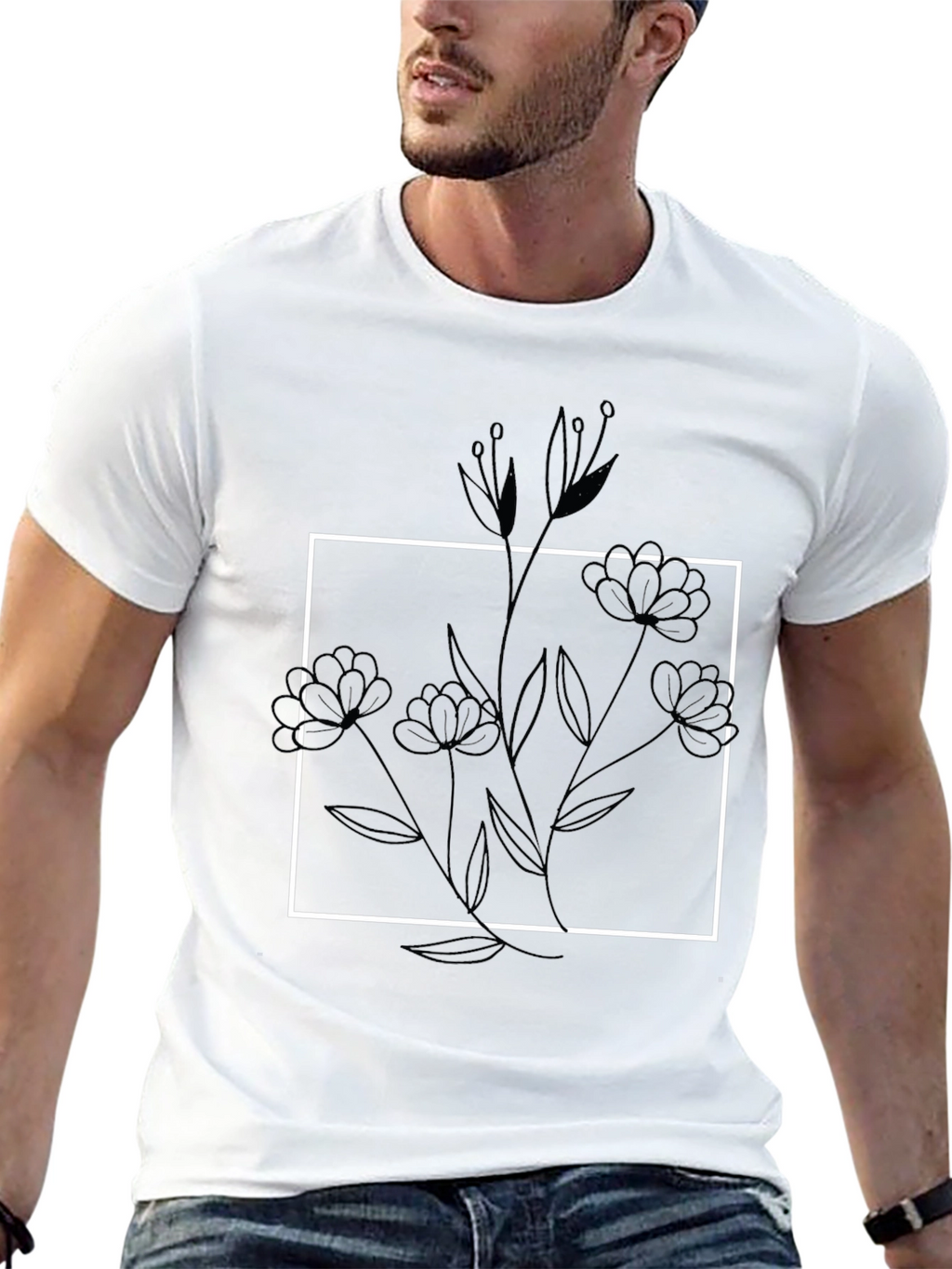 Minimalist Floral Graphic Black T-Shirt
