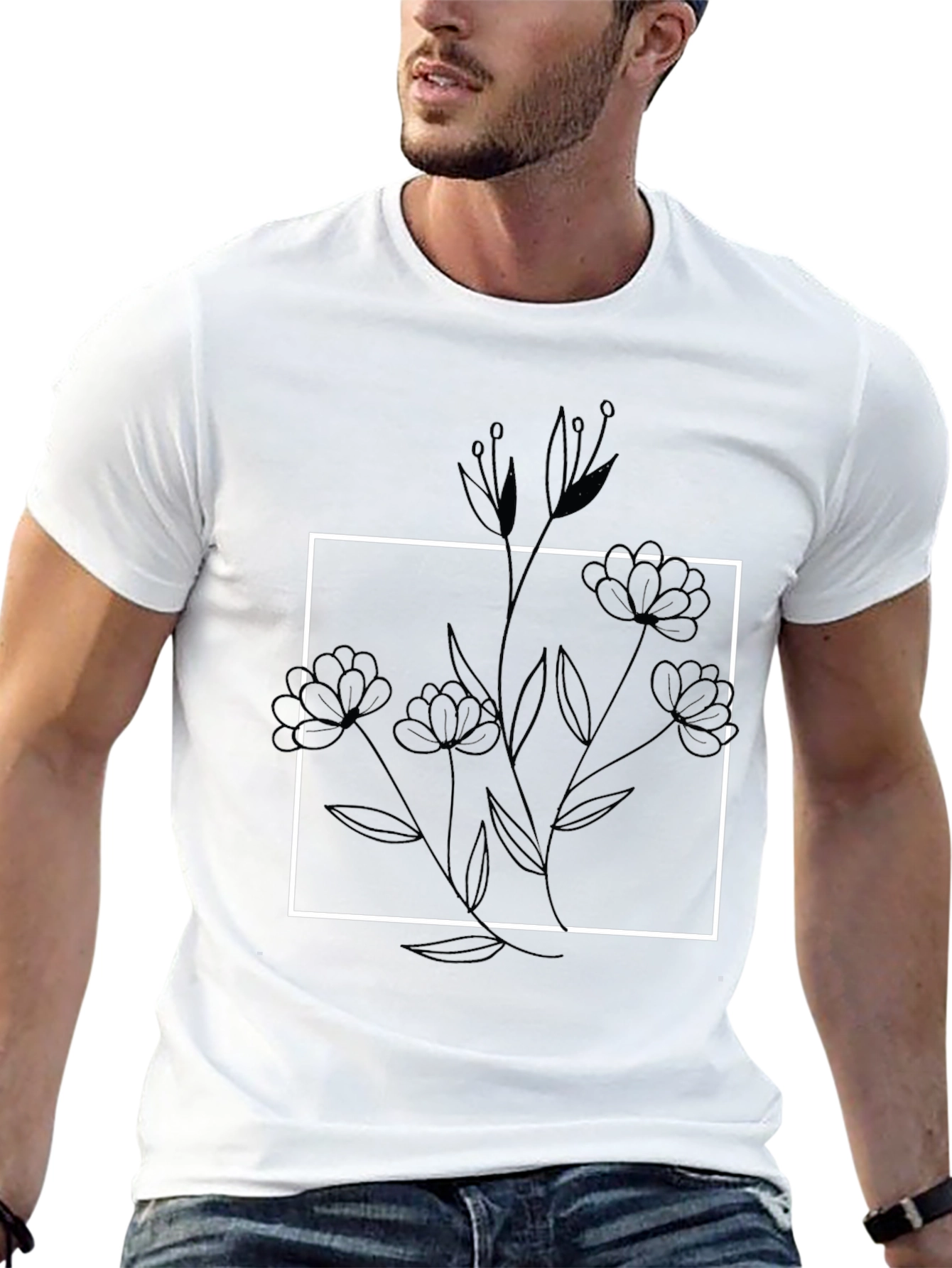 Minimalist Floral Graphic Black T-Shirt