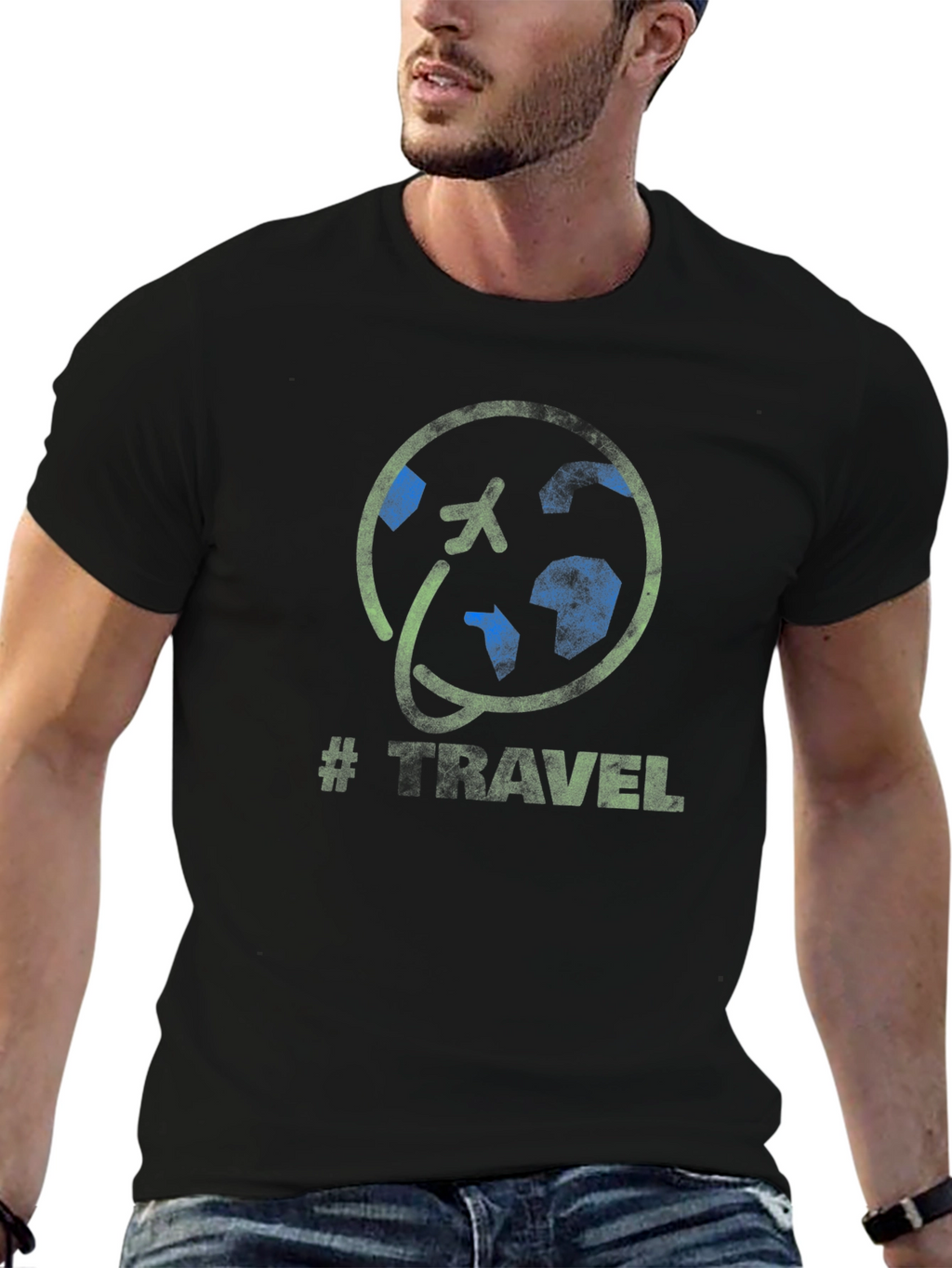 Travel Graphic T-Shirt - Airplane World Globe Design
