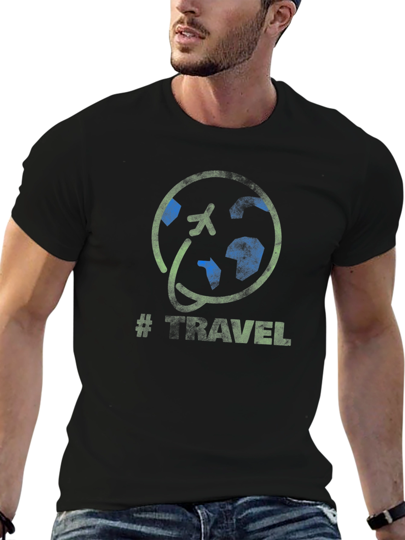 Travel Graphic T-Shirt - Airplane World Globe Design