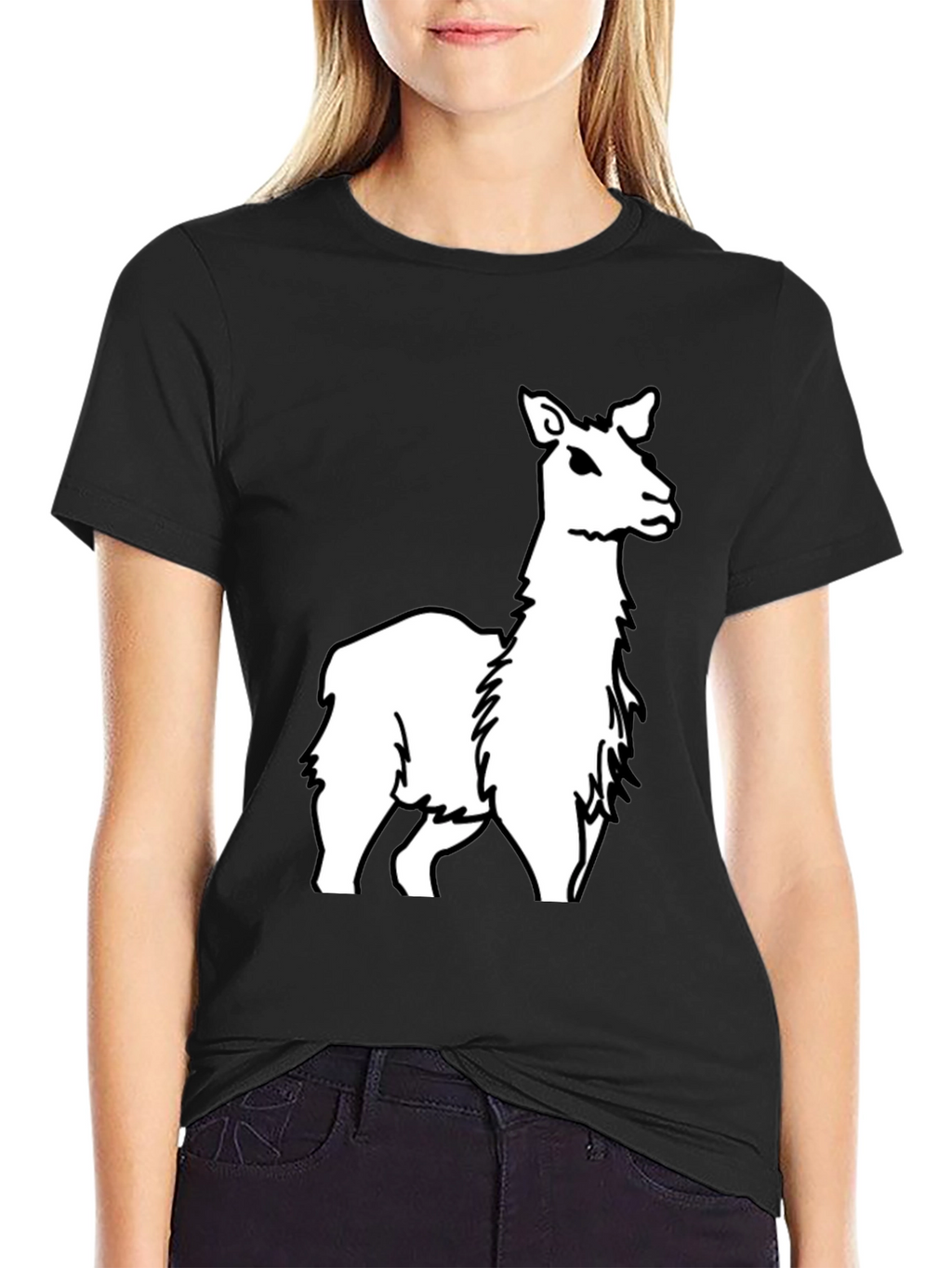 Llama Graphic Tee - Black Cotton Casual T-Shirt