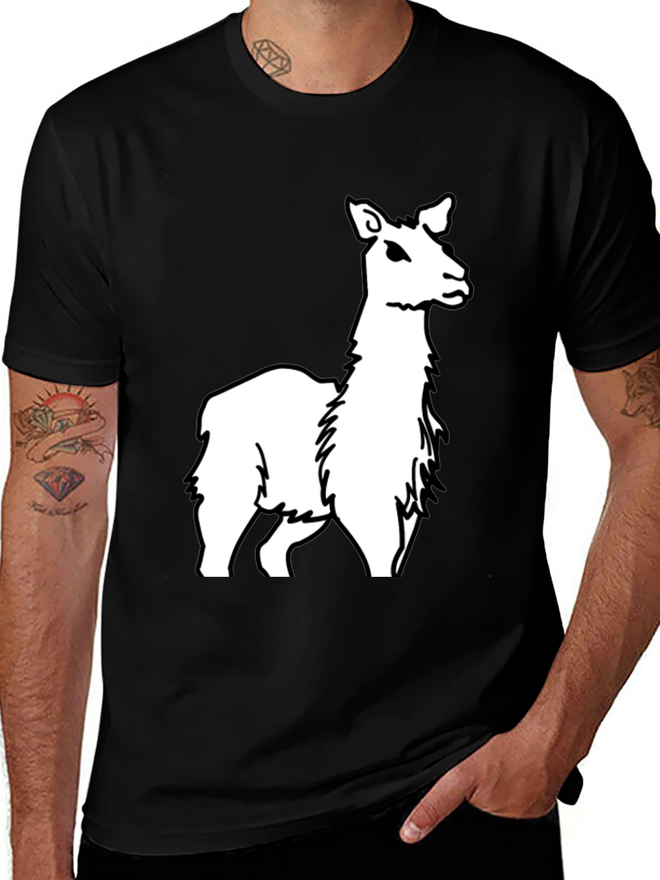 Llama Graphic Tee - Black Cotton Casual T-Shirt