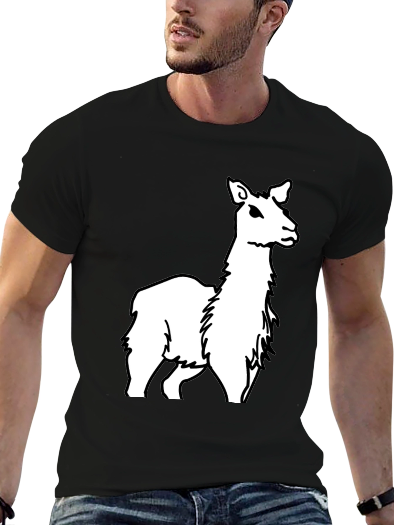 Llama Graphic Tee - Black Cotton Casual T-Shirt