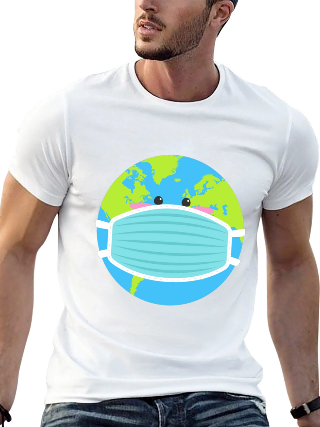 Earth with Mask Graphic Tee - Protect the Planet!