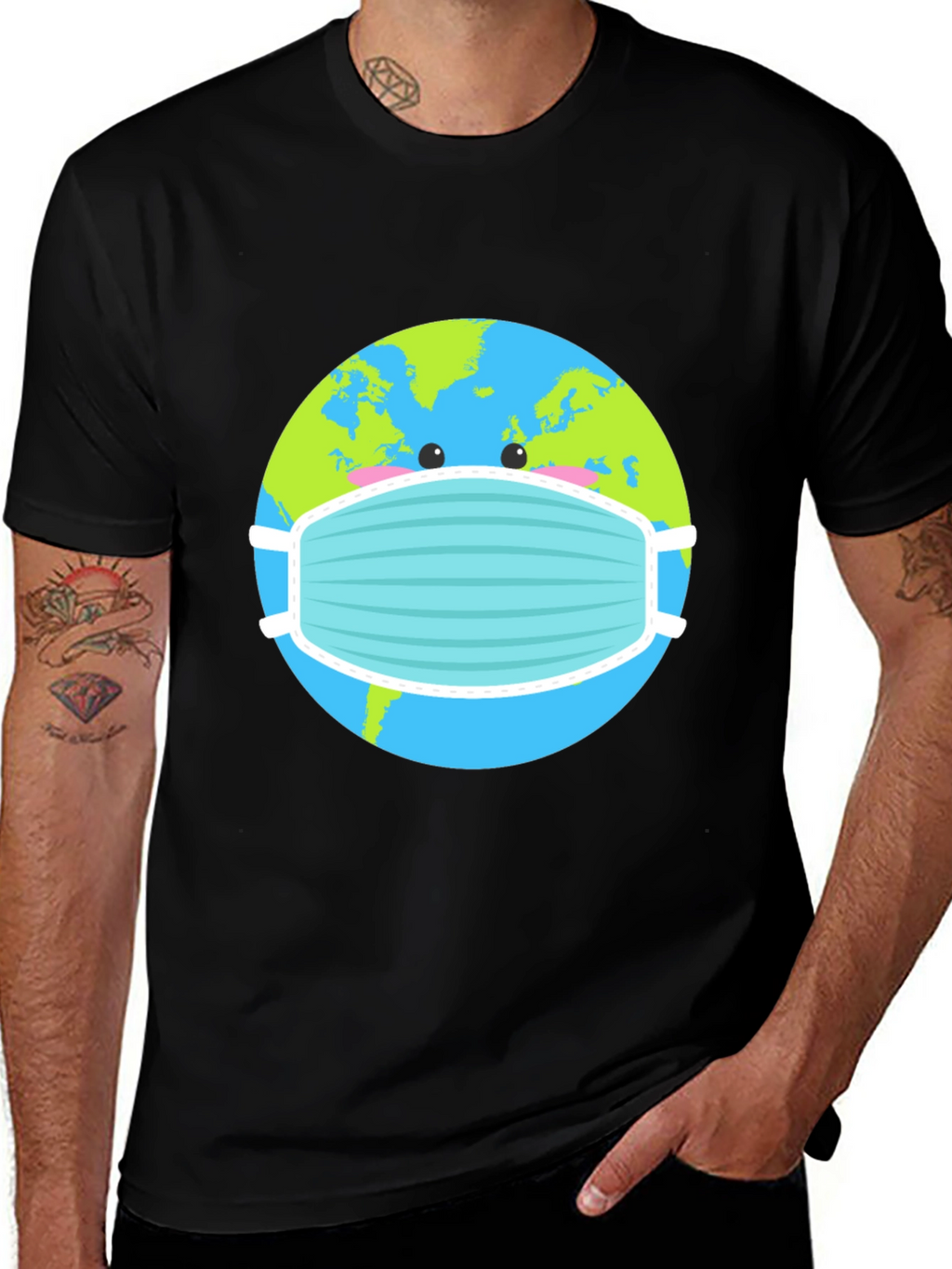 Earth with Mask Graphic Tee - Protect the Planet!