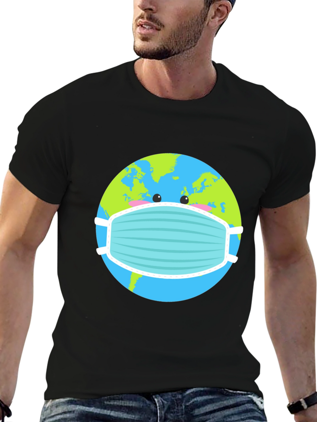Earth with Mask Graphic Tee - Protect the Planet!