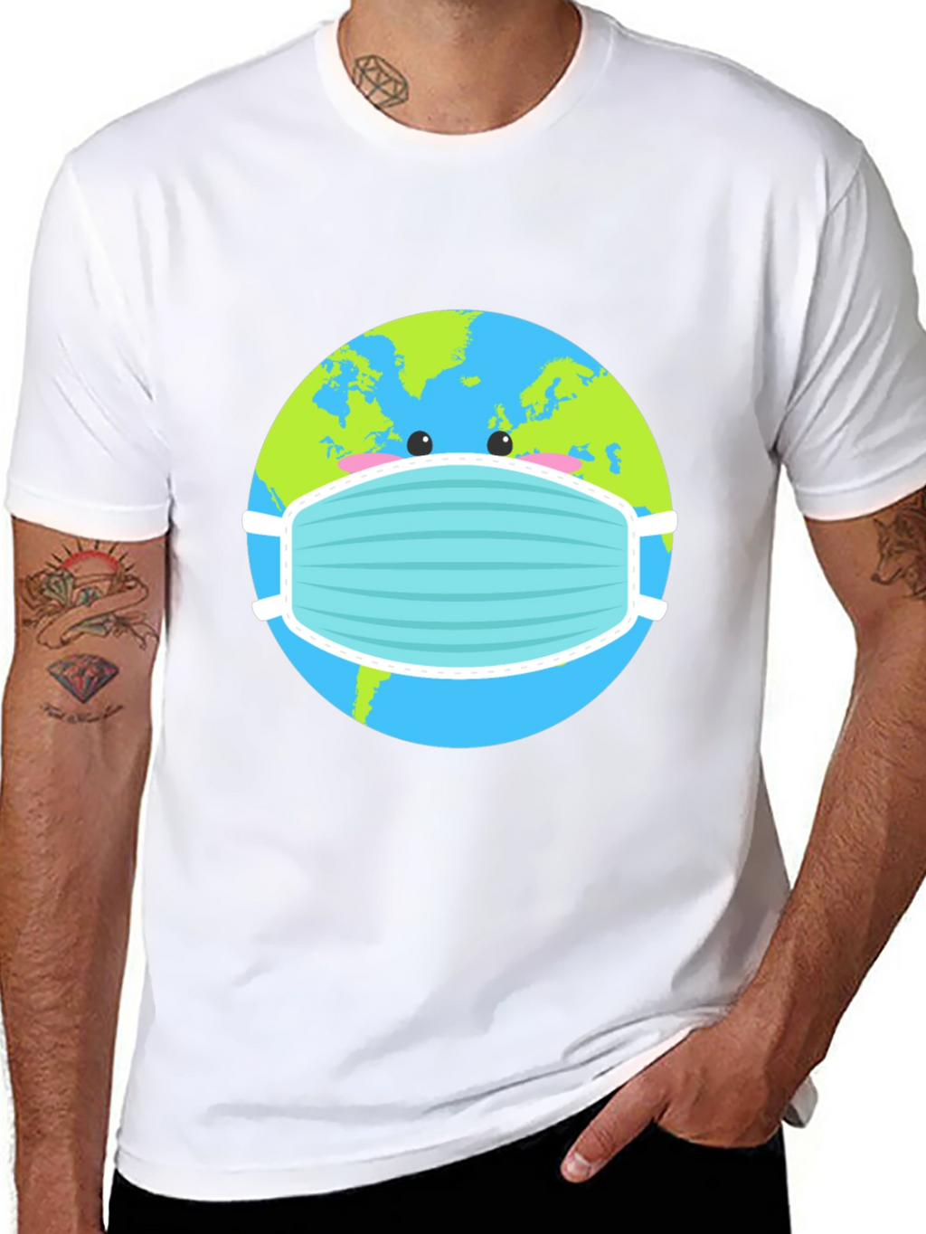 Earth with Mask Graphic Tee - Protect the Planet!