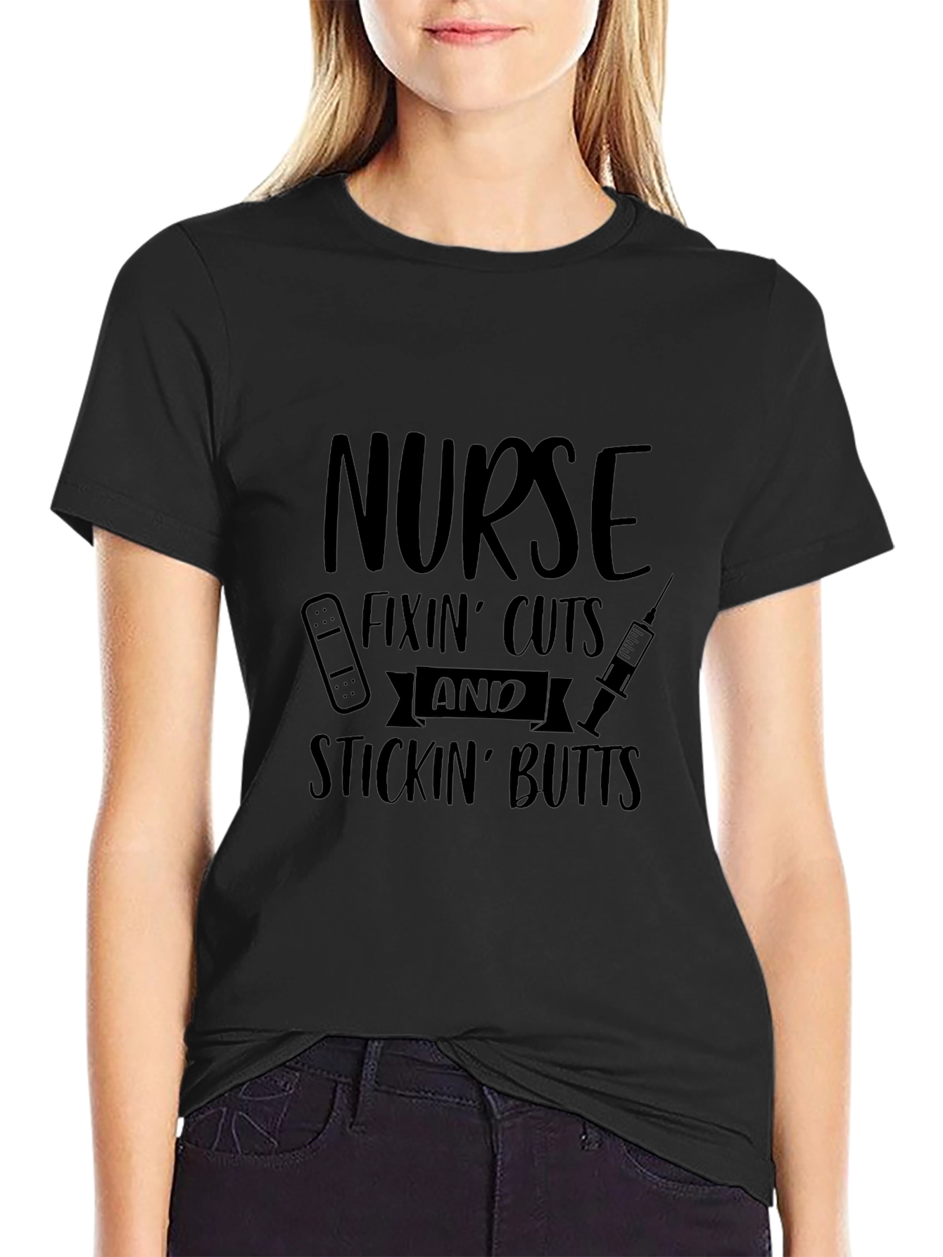 Nurse Fixin Cuts & Stickin Butts Black T-Shirt
