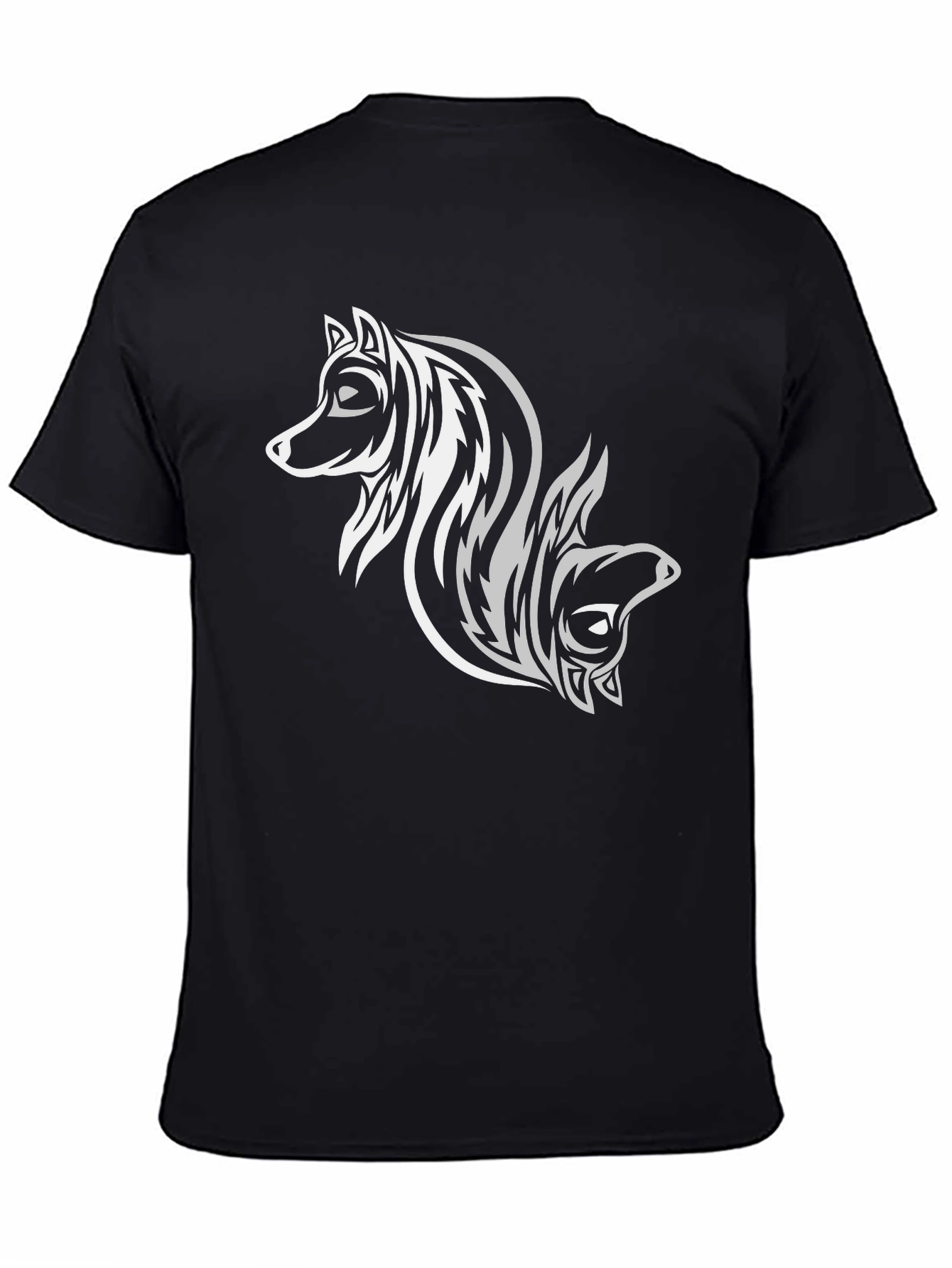 Tribal Wolf Design Black T-Shirt