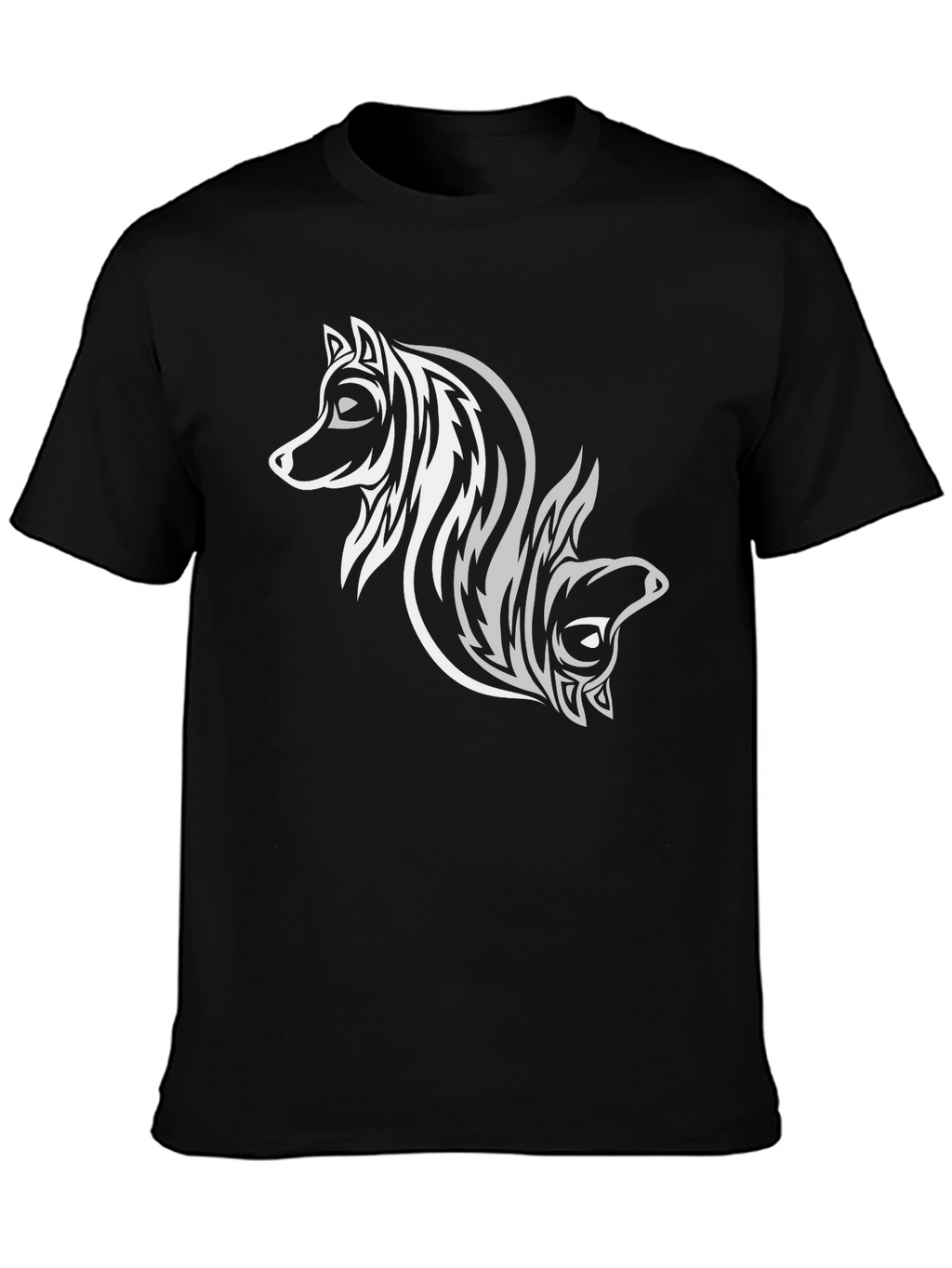 Tribal Wolf Design Black T-Shirt