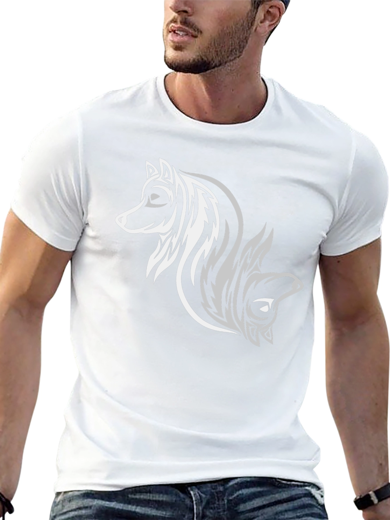 Tribal Wolf Design Black T-Shirt
