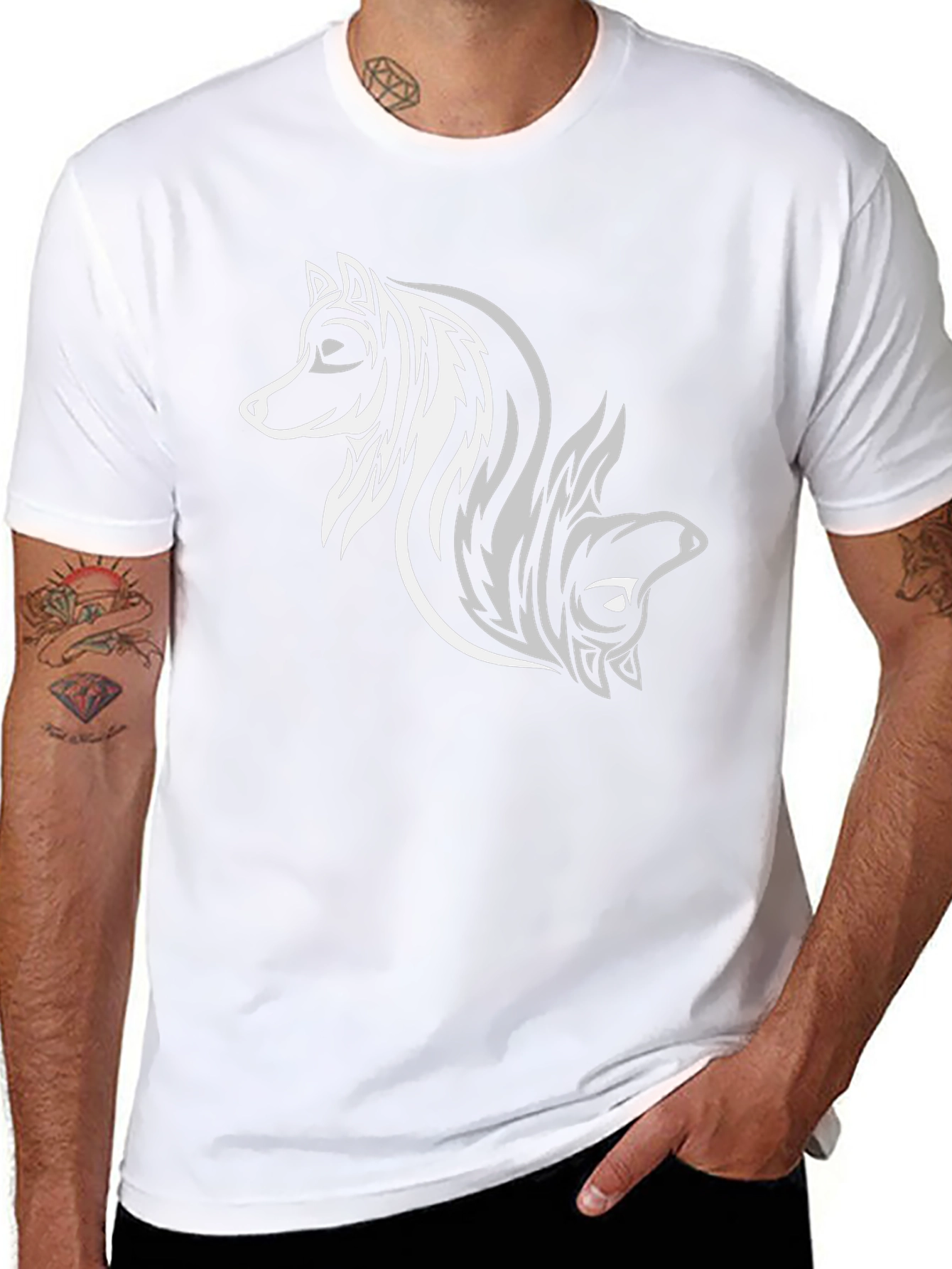 Tribal Wolf Design Black T-Shirt