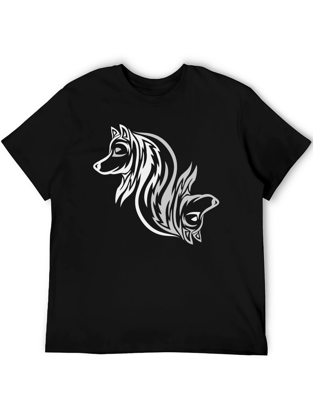 Tribal Wolf Design Black T-Shirt