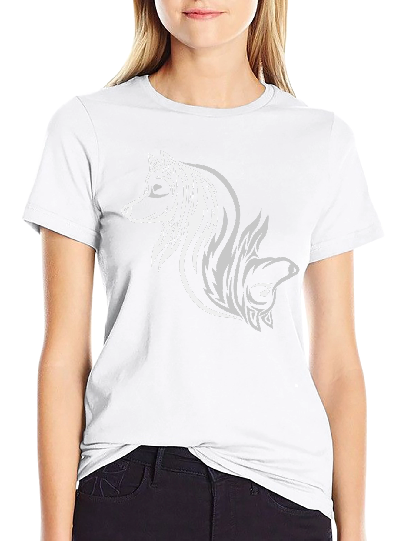 Tribal Wolf Design Black T-Shirt