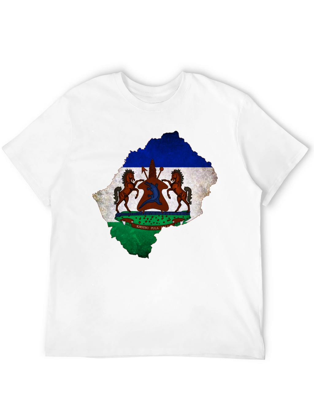 Lesotho Flag Map T-Shirt Black Cotton Tee