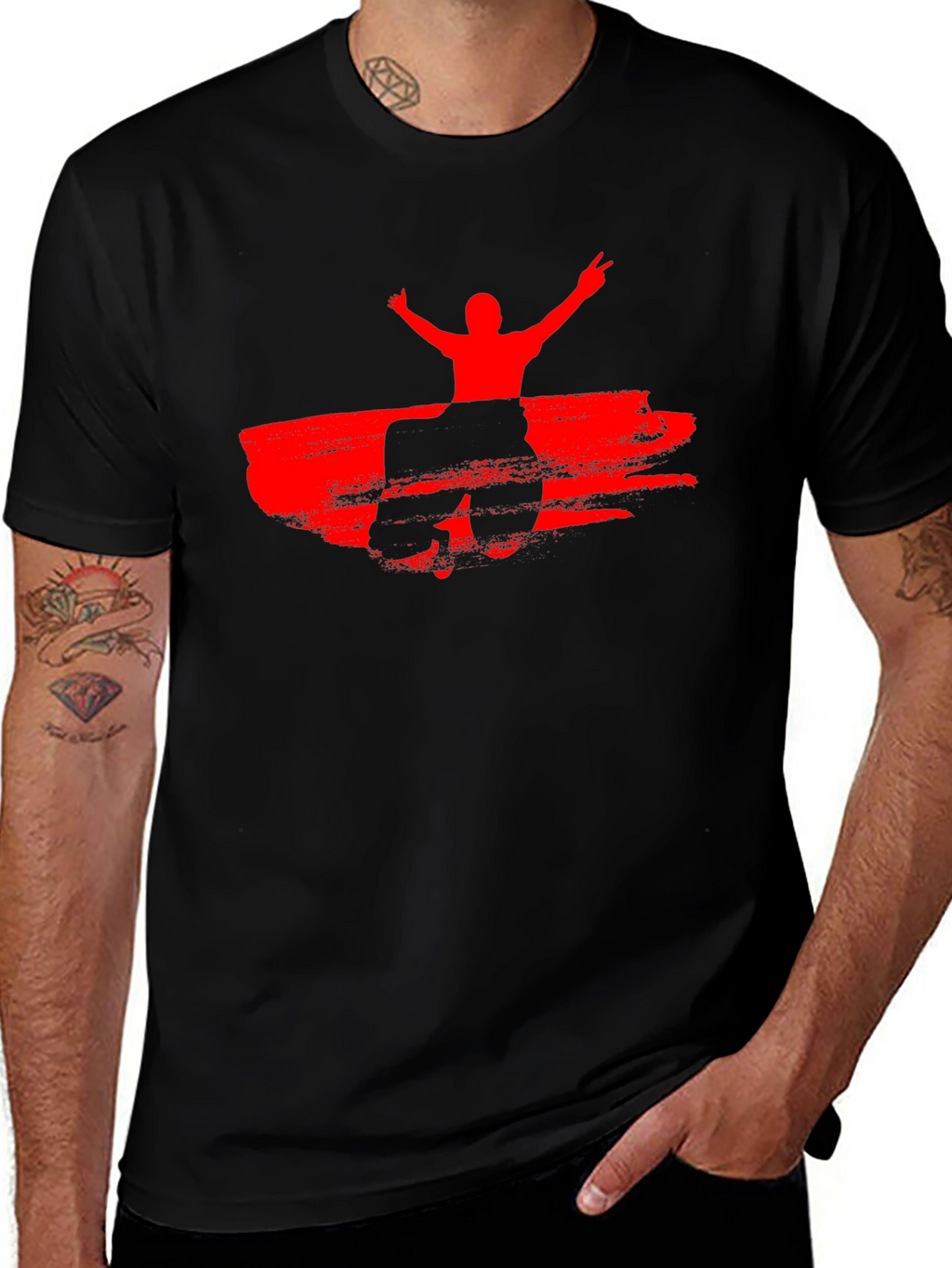 Red Silhouette Graphic Black T-Shirt