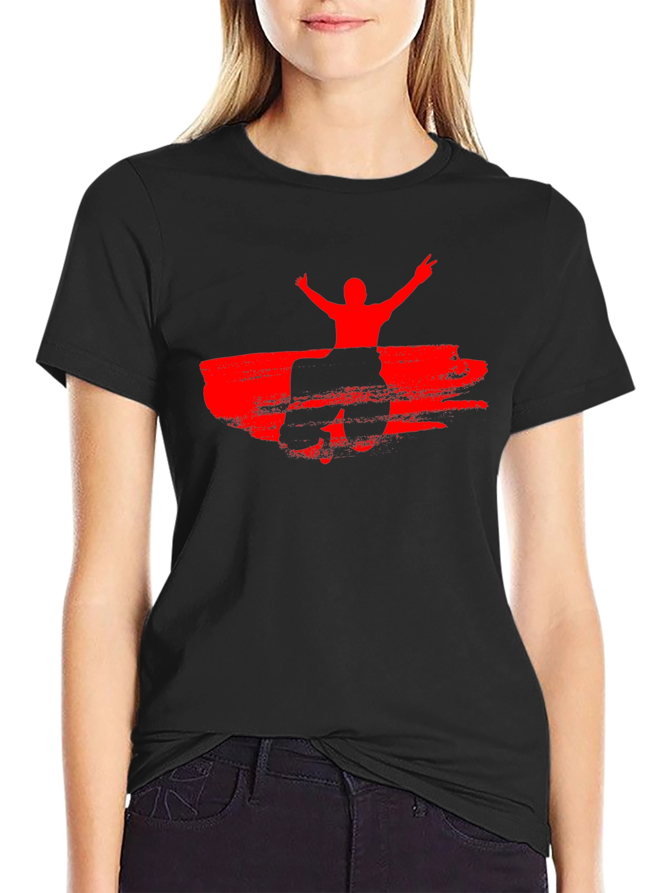 Red Silhouette Graphic Black T-Shirt