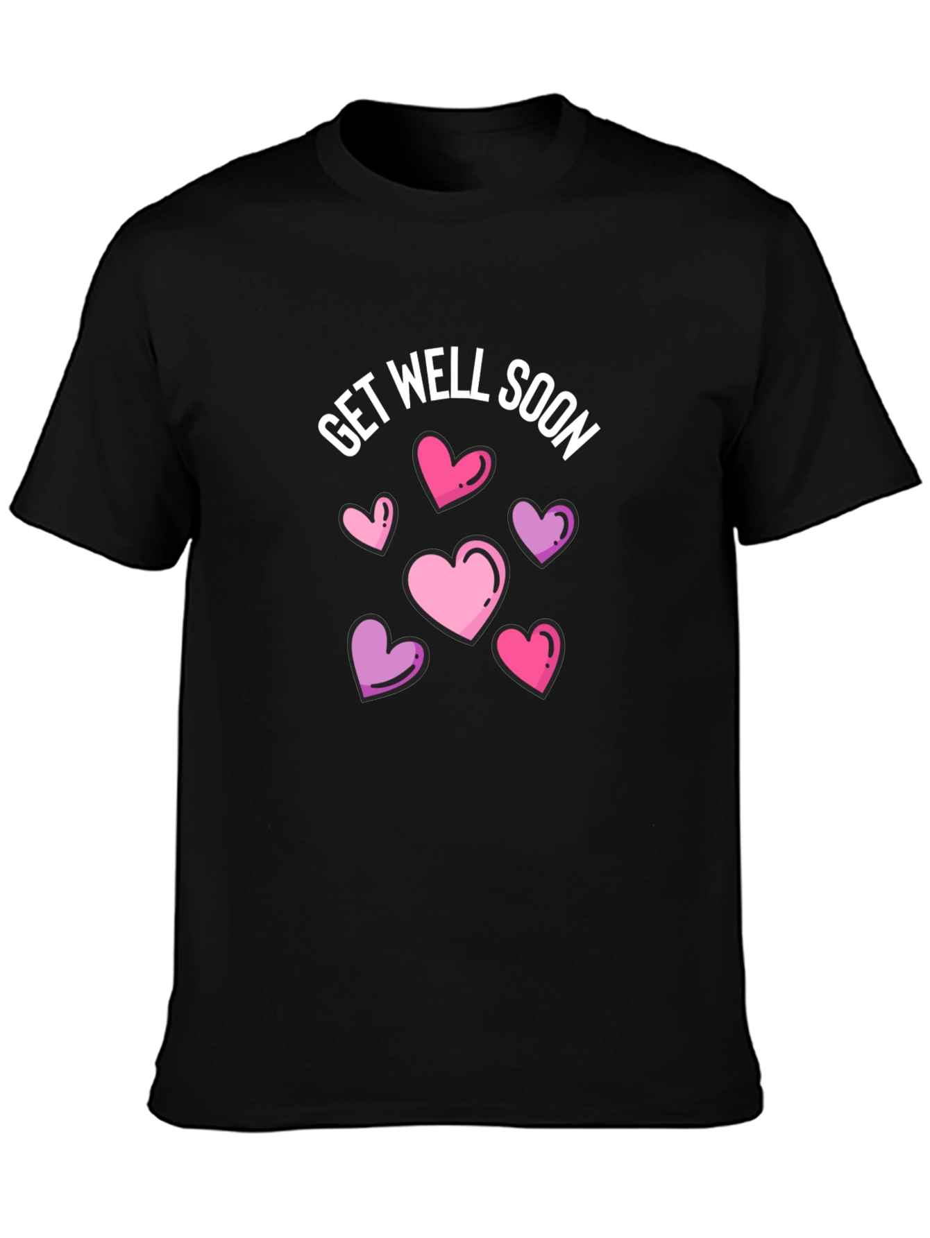 Get Well Soon Hearts Graphic Black T-Shirt